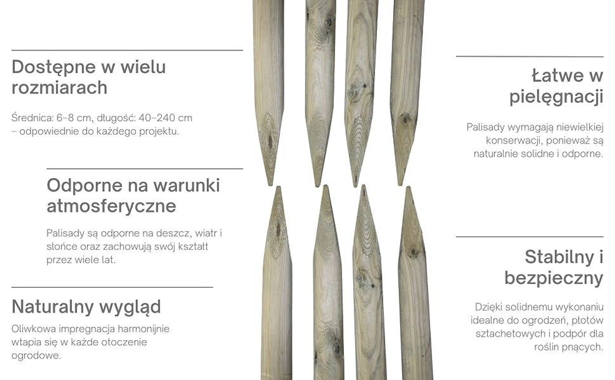 TIMBERMIK Palisada Drewniana Ø7 cm 240 cm 4 szt. Paliki Sosnowe do Drzew i Ogrodu Impregnowane Kolor Oliwkowo-zielony