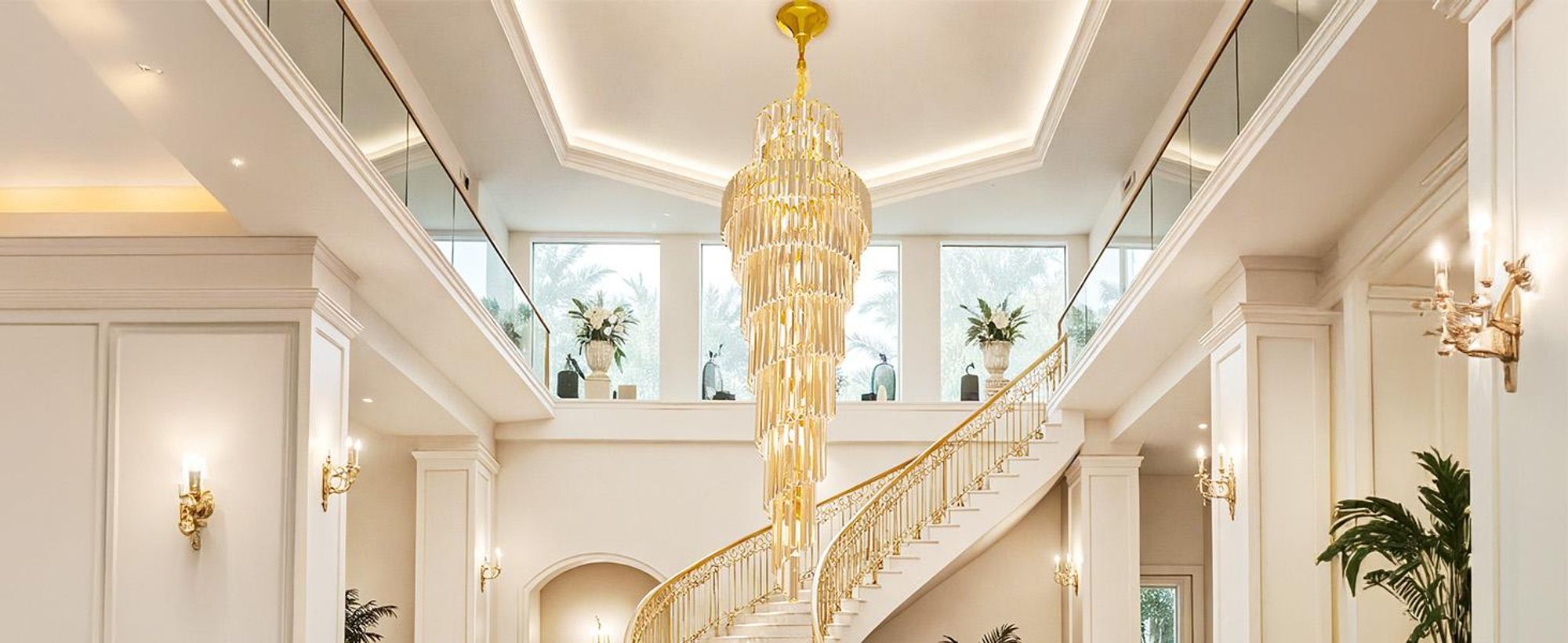 WISFOR 120/140cm Deckenleuchten Spirale Kristall Tröpfchen Kaskadierende Luxus Pendelleuchten Kronleuchter 3-farbig Licht Hochdeckenleuchte