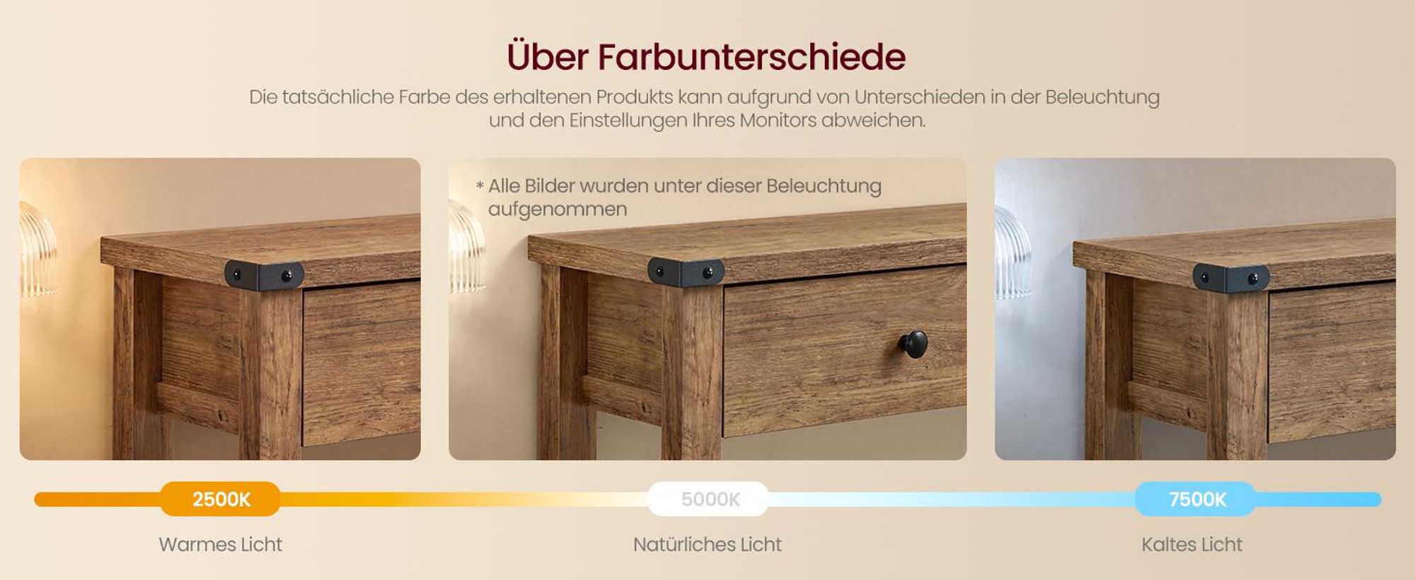 VASAGLE Konsolentisch, Beistelltisch, mit Ablage, schmaler Konsolentisch, mit 2 Schubladen, für Wohnzimmer, Landhausstil, Warmes Braun