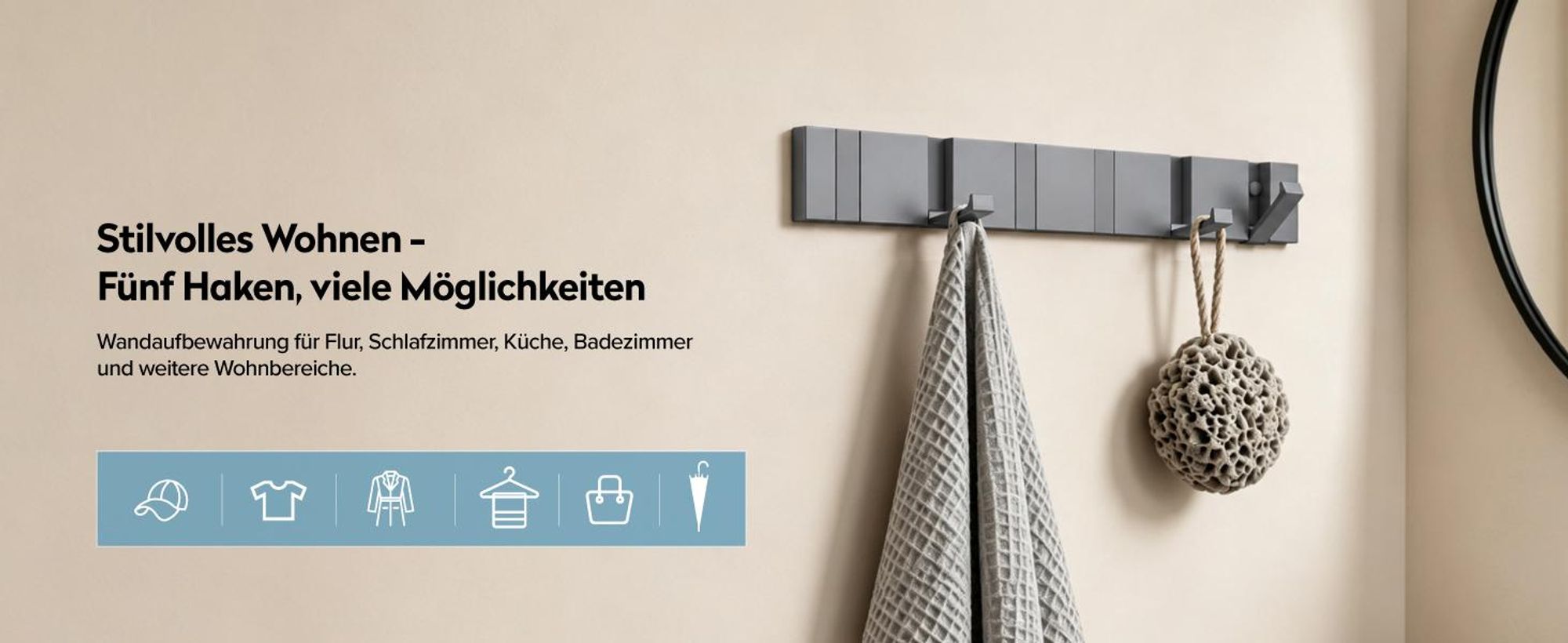 doporro Garderobenhaken Wand Moderne Wandgarderoben aus Aluminium Garderobenleiste klappbar kleiderhaken mit 6 Beweglichen Haken Wandhaken Grau