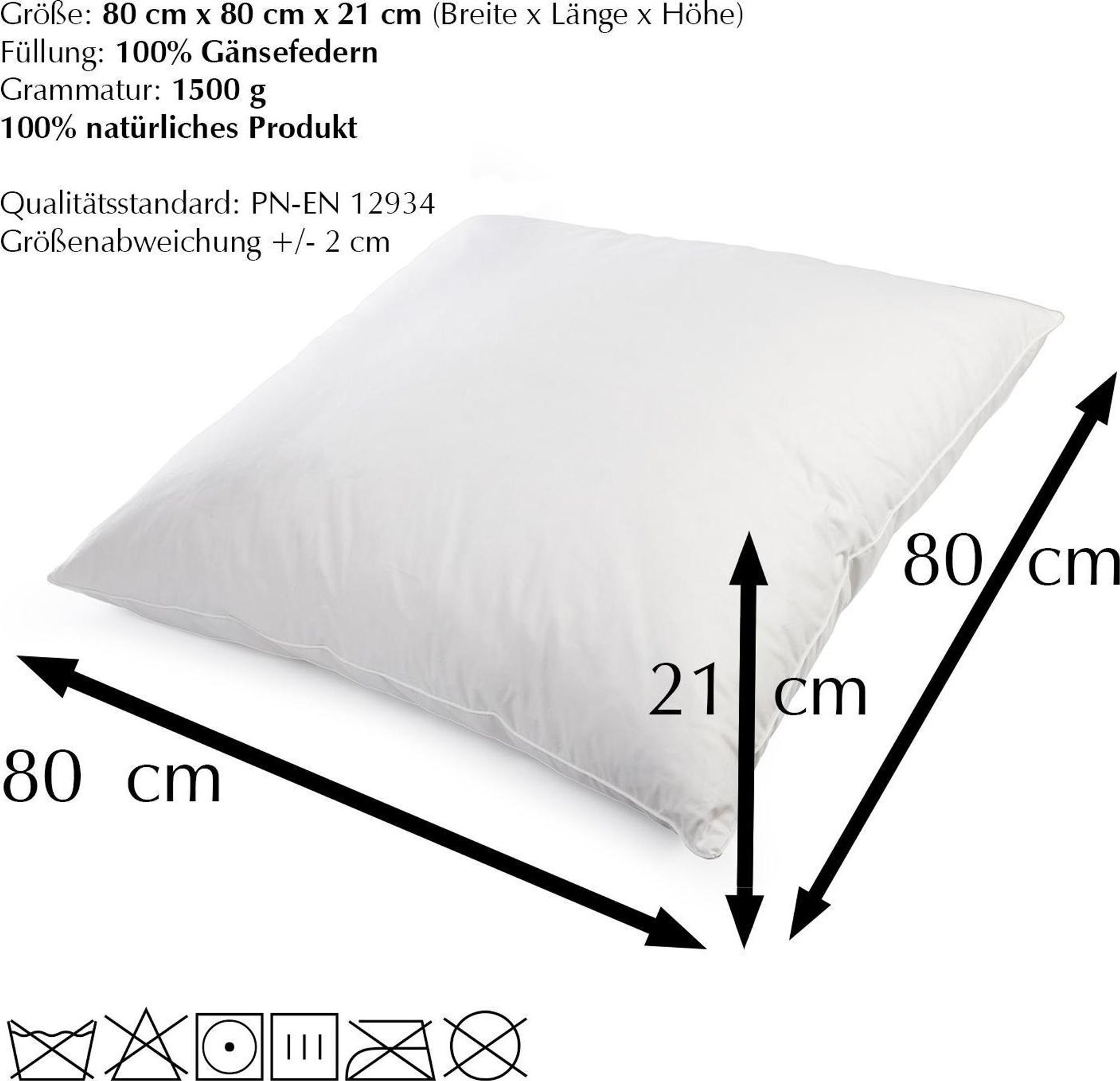 4er Set Federkissen 80x80 cm 1300 Gramm – Kopfkissen mit 100% Gänsefedern – Baumwollbezug 185 g/m² – Ganzjahreskissen