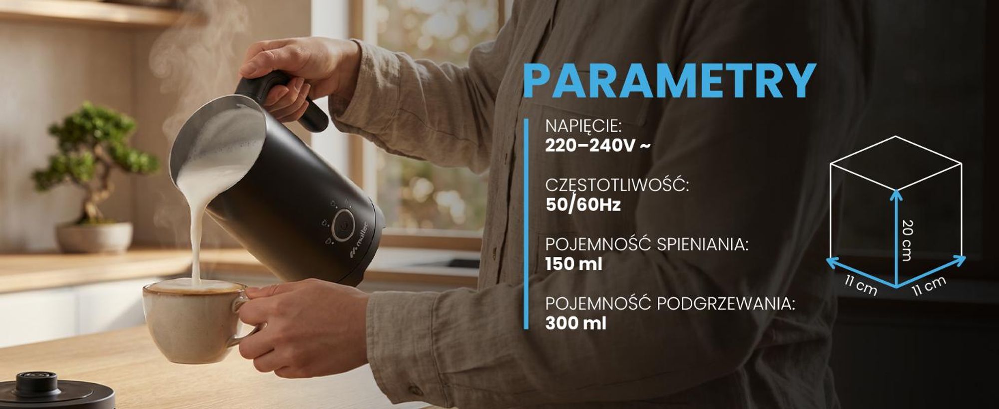 Elektryczny spieniacz do mleka o pojemności 300 ml na ciepłe i zimne mleko capuccino