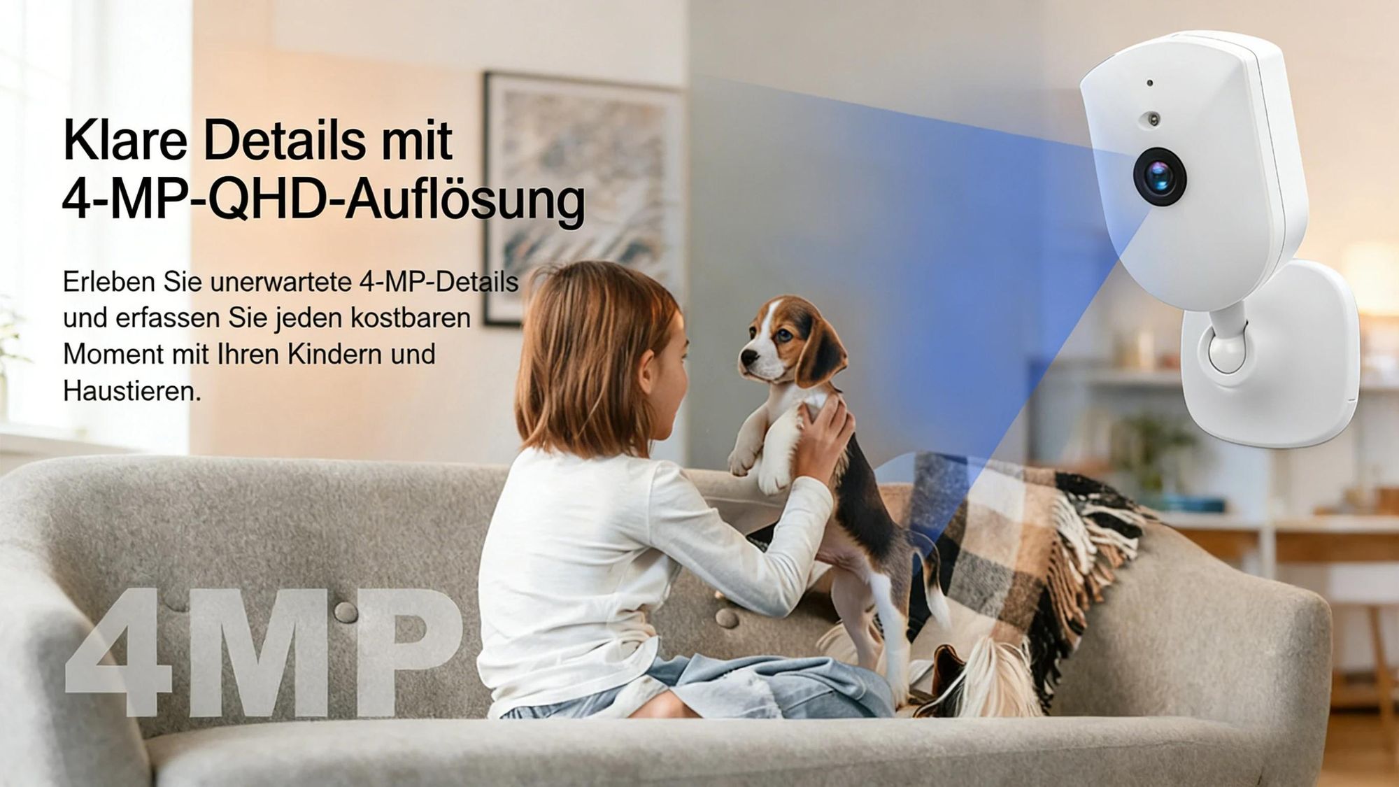 4MP überwachungskamera Innen mit Nachtsicht WLAN Indoor Kamera Hundekamera Zwei-Wege-Audio,2.4Ghz WiFi PIR Bewegungserkennung für Baby&Haustiere