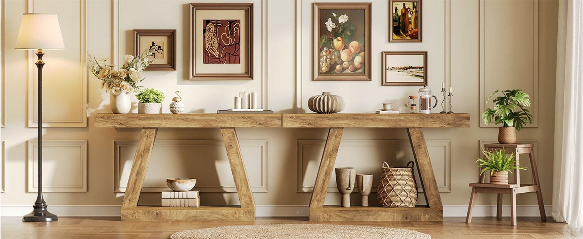 LITTLE TREE 140 cm: Salontafel met opbergruimte, console tafel in landelijke stijl voor thuis, rechthoekig houten meubelstuk voor de hal, het kantoor of de gang
