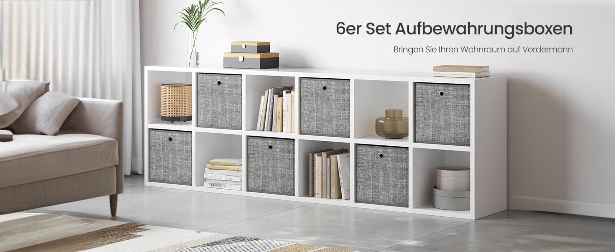 SONGMICS Aufbewahrungsbox, 6er Set, Ordnungsboxen aus Vliesstoff mit Griff, Boxen Aufbewahrung, 26 x 26 x 28 cm, Organizer Box, für Würfelregal