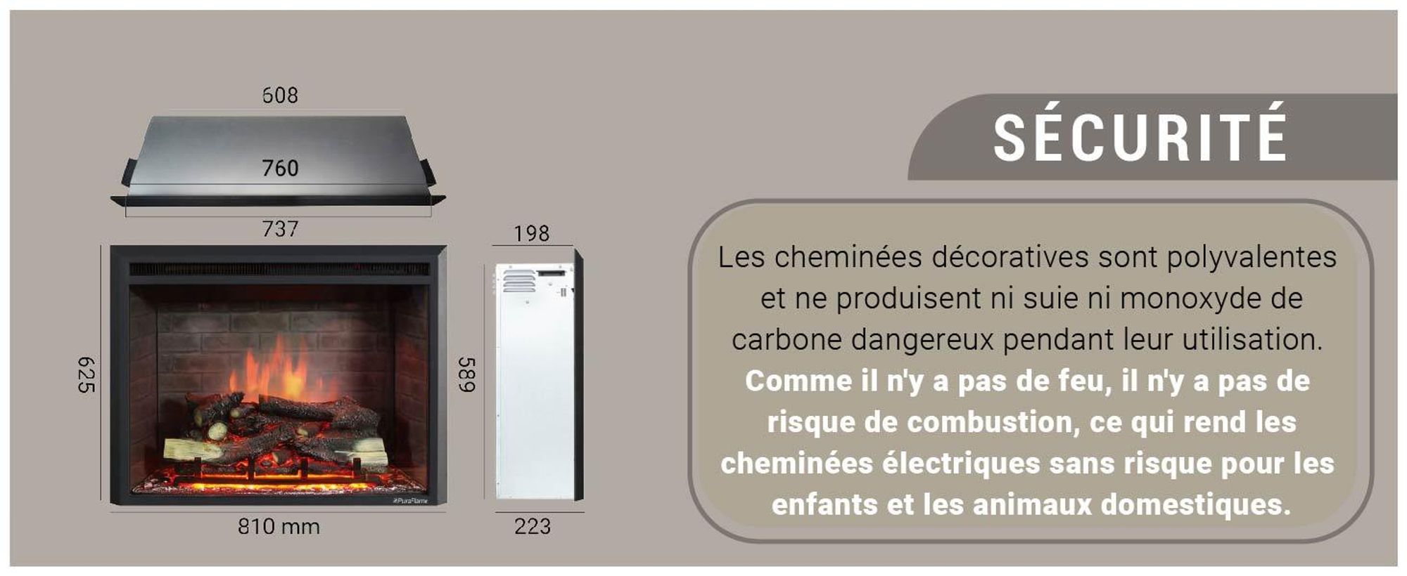 Cheminée électrique encastrable BALDERIA Calida 30 – Puissance de chauffage jusqu'à 2 000 W, noire