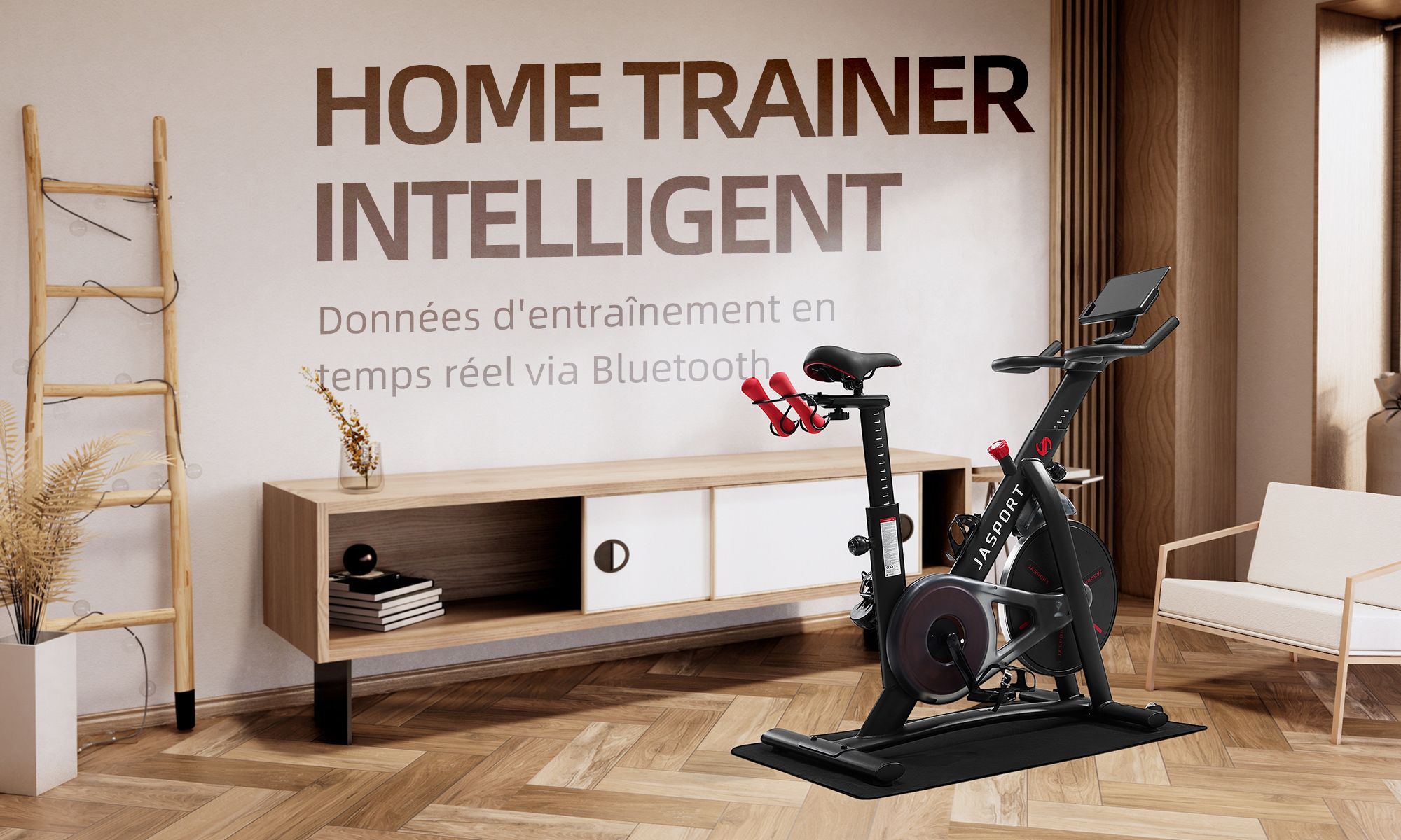 JASPORT Speedbike S3, vélo d’appartement silencieux, frein magnétique, cours via app, Kinomap & Zwift