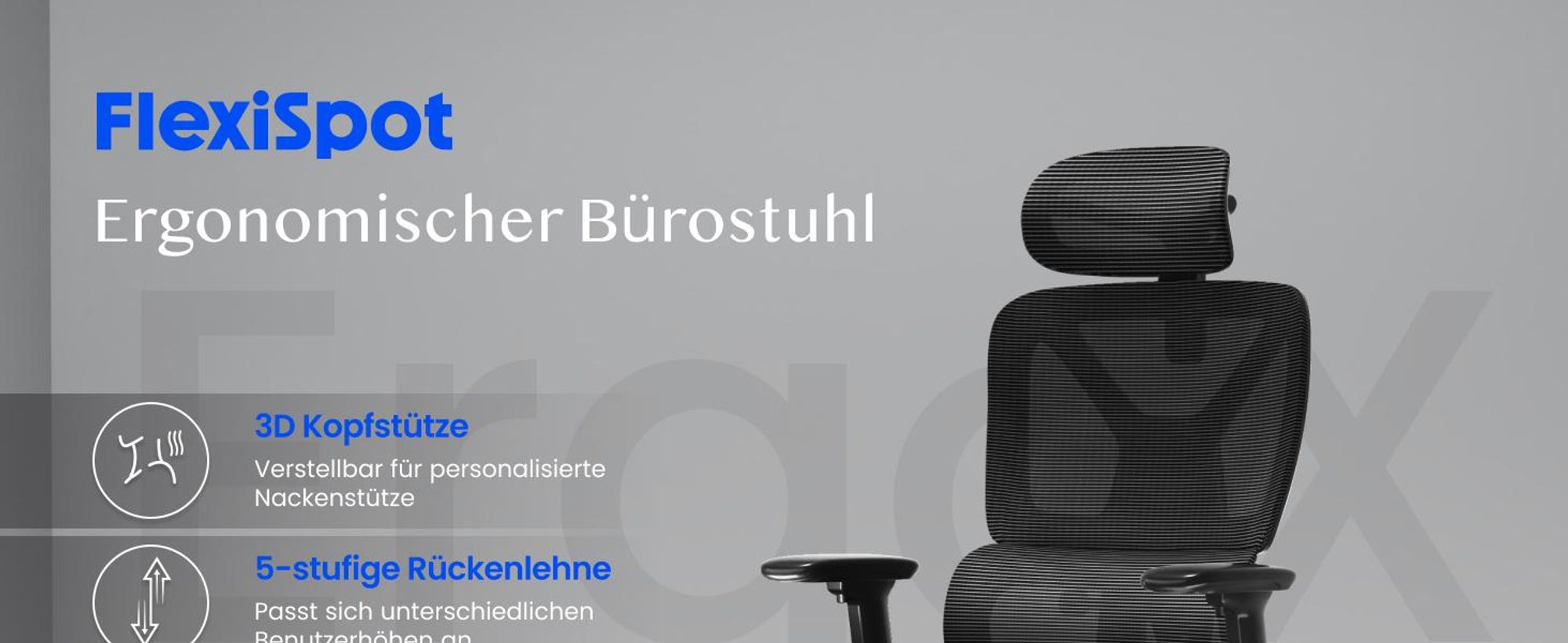 FLEXISPOT ErgoX Ergonomischer Bürostuhl mit Fußstütze 3D-Armlehnen&Kopfstütze 5D-verstellbare Rückenlehne Tragfähigkeit von 136 kg Schwarz