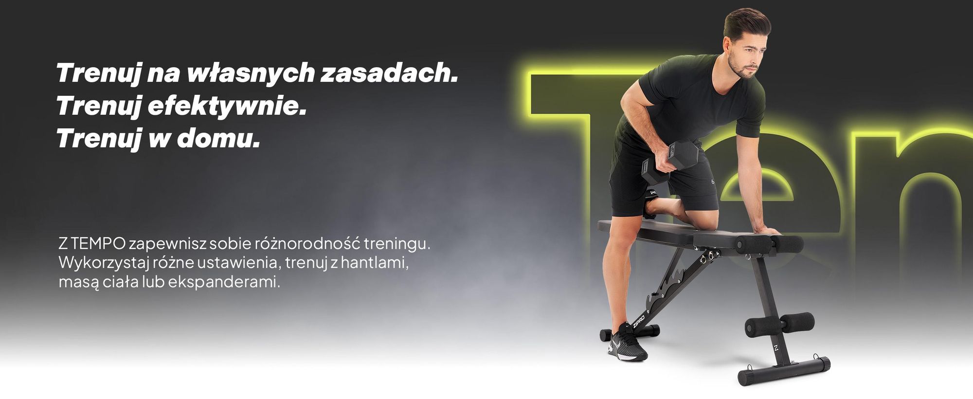 Ławka do ćwiczeń Zipro Składana Tempo – regulowana ławka treningowa do użytku domowego Ławka skośna Ławka ujemna z ekspanderami Obciążenie 230 kg Idealna do hantli
