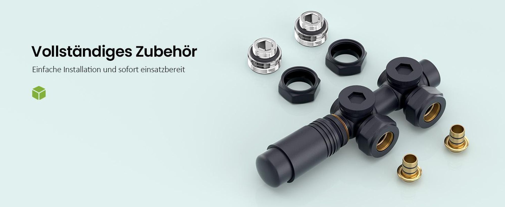 S'AFIELINA Heizkörper Anschlussgarnitur Multiblock Set Heizkörper 15mm/16mm, Anthrazit, Messing,G 1/2" Gewinde,Für Eckmontage und Durchgangsform