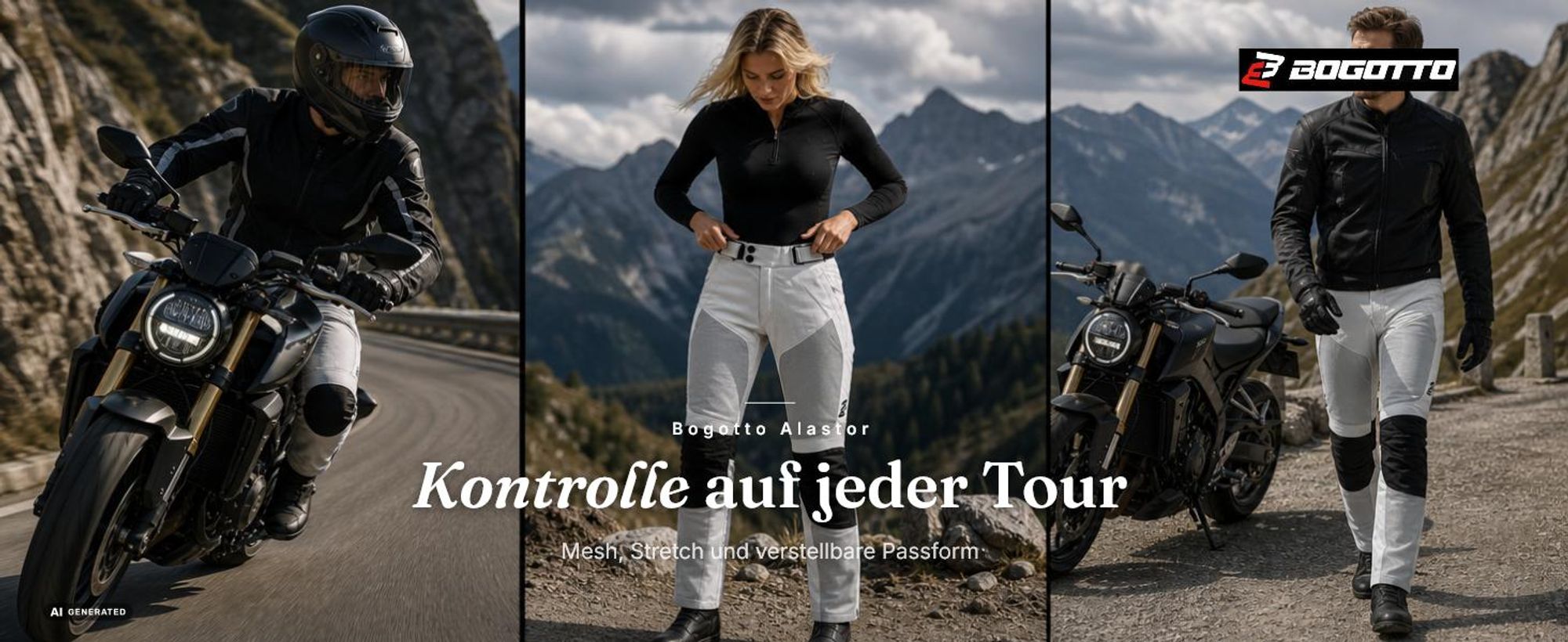 Bogotto Alastor Damen Motorrad Textilhose, grau, M