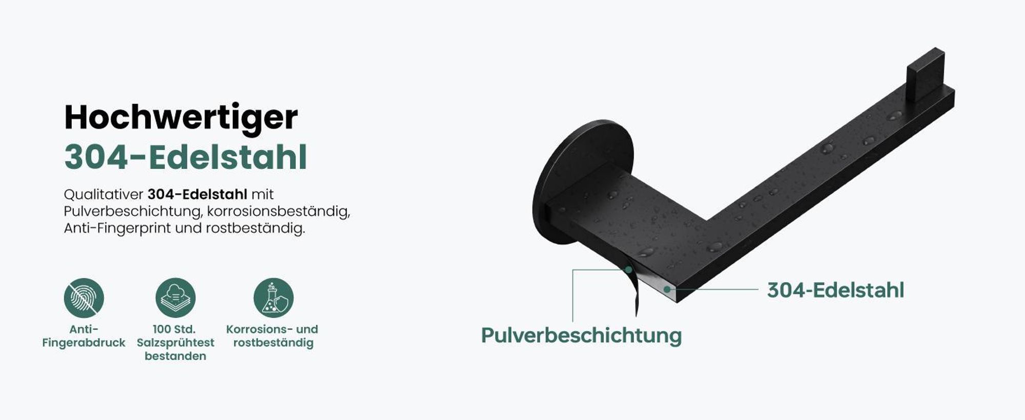 Mai & Mai Toilettenpapierhalter Klopapierhalter WC aus Edelstahl, Toilettenpapier Halterung Rollenhalter Matt schwarz 185mm Lino-04