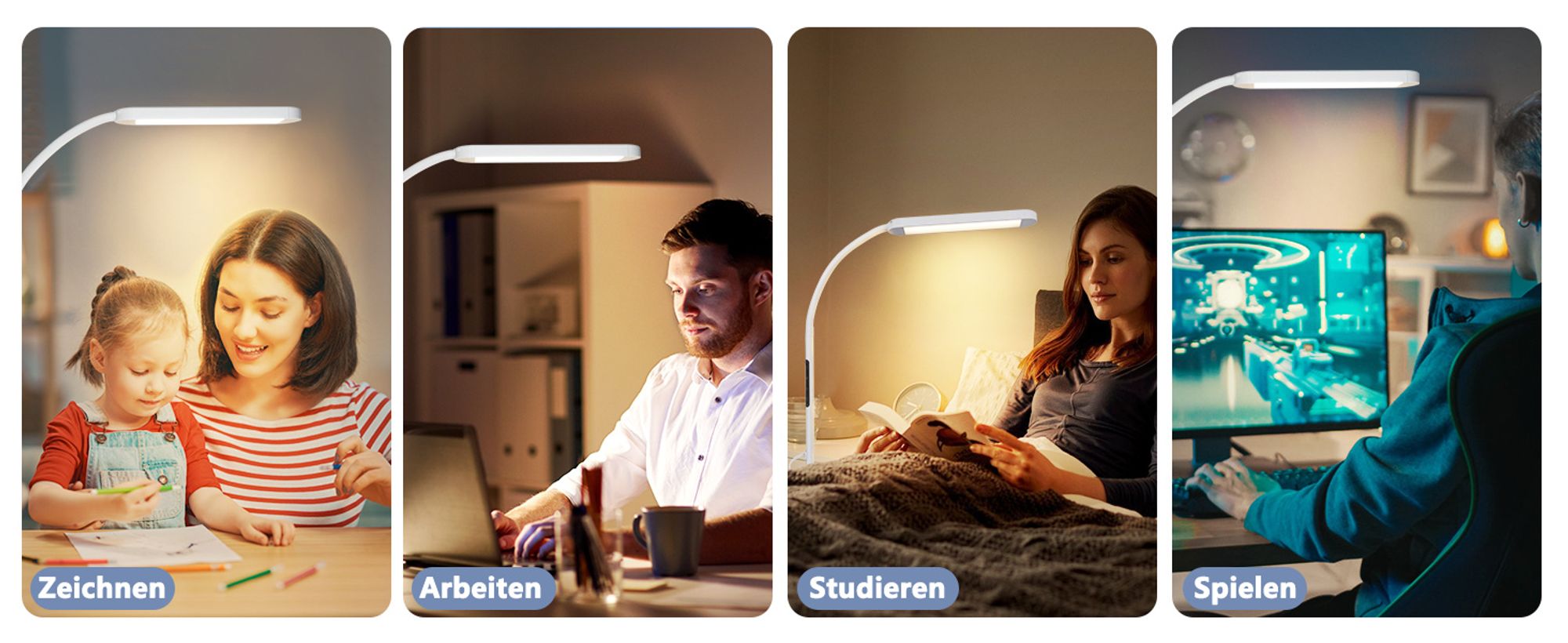 ZMH Schreibtischlampe LED Dimmbar Klemmbar Weiß Arbeitsleuchte 11W Tischlampe Bürolampe Tageslichtlampe Einstellbare Farbtemperaturen Augenschutz mit Timerfunktion Ladefunktion