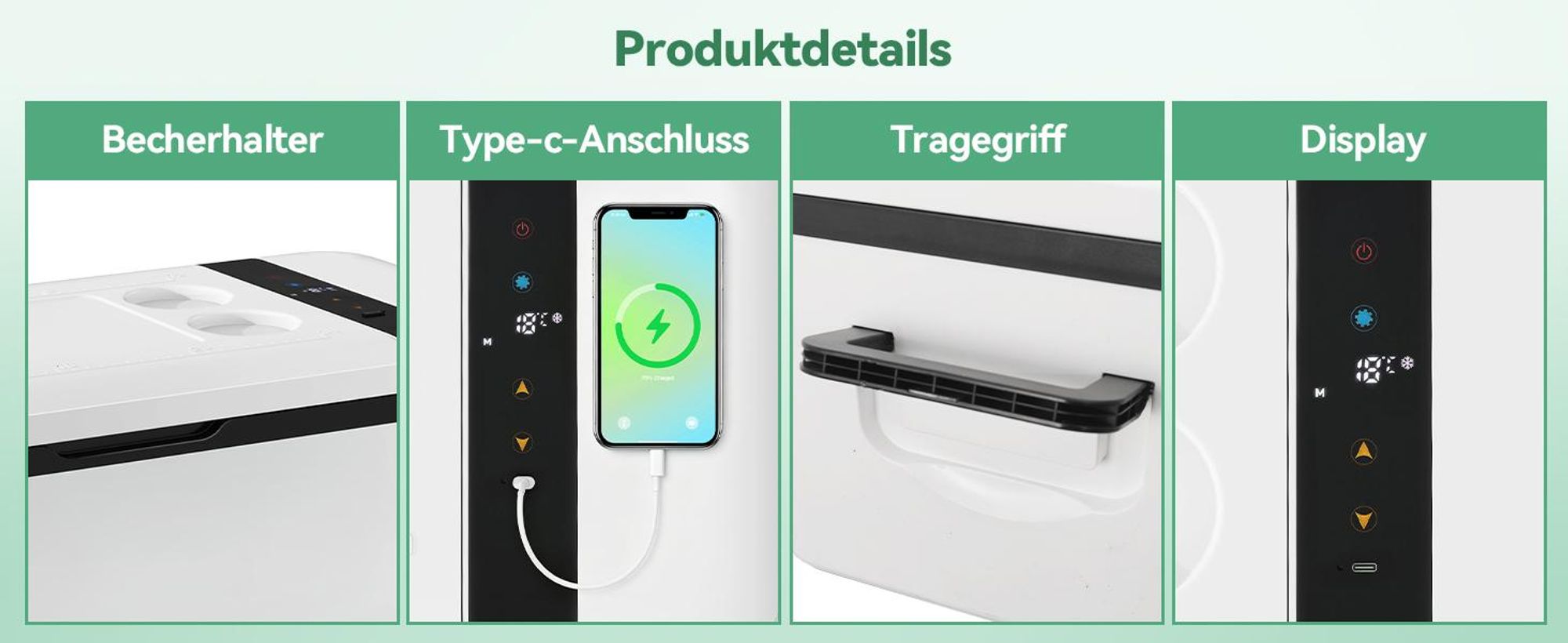Puluomis Elektische Kühlbox 16L, heizbare Kompressor Kühlschrank, -20°C bis 55°C, mit Type C Ladeport ECO/MAX Modus, 12/24V DC, 220-240V AC weiß