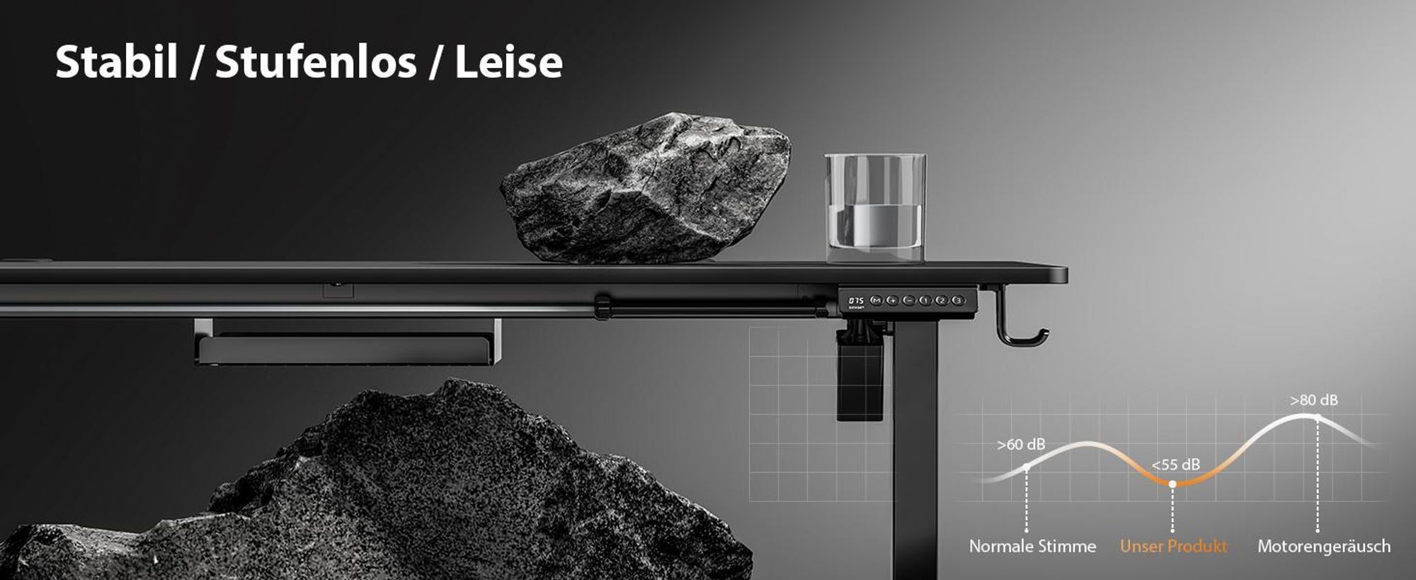SENSE7 Nojo Höhenverstellbarer Schreibtisch 140x70 cm Elektrisch Dunkelbraun Gaming Tisch Computertisch Standing Desk Memory Funktion Holzoptik XXL