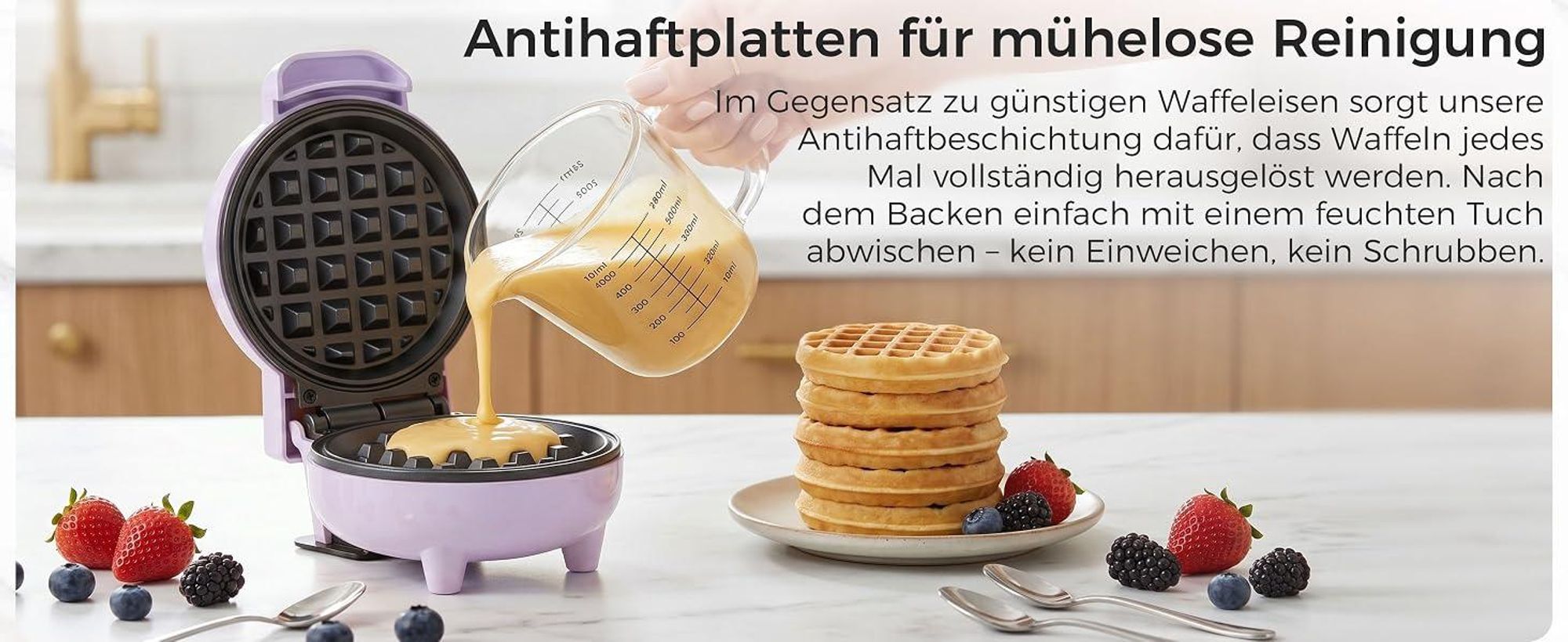 YASHE Mini Waffeleisen 550W, Antihaft-Waffelmaschine, Lila