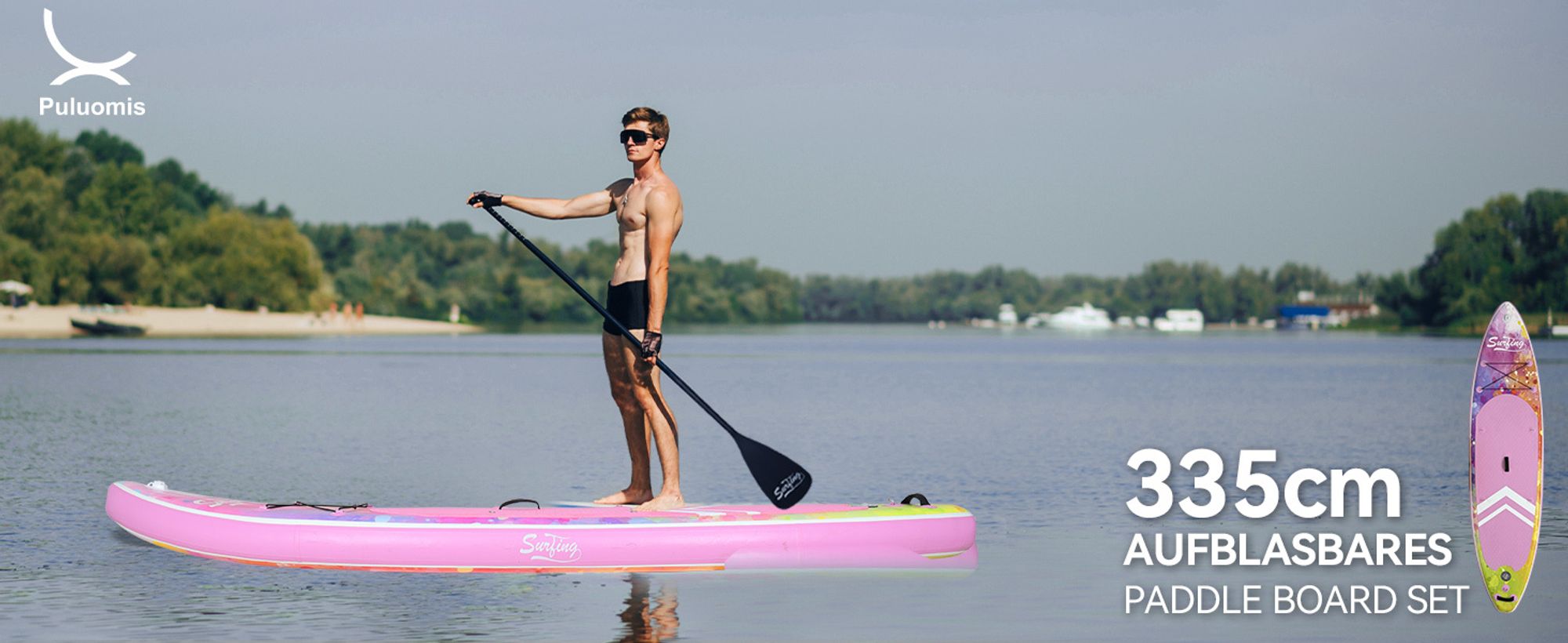Puluomis SUP Board mit Sitz 335cm, Stand Up Paddle Boards Set, Paddling Paddelboard Surfbrett Aufblasbar, Pumpe Tragetasche, MB. bis 150Kg Pink Rosa