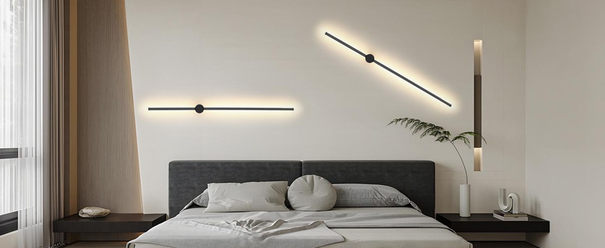 ZMH 2er LED Wandleuchte innen Wandlampe 60CM Schwarz Flurlampe SchwenkbarTreppenhauslampe 3000K Wandbeleuchtung für Wohnzimmer Schlafzimmer Bett Flur