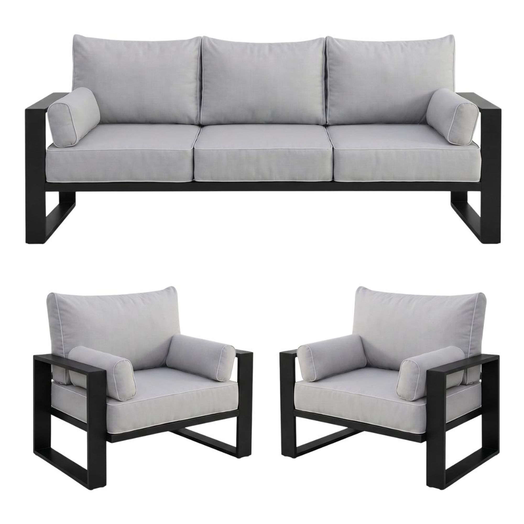 BEAUTYSOFA | VERDINO Gartensessel Grau – Gartenstuhl Lounge mit Metallrahmen, Outdoor Sessel wetterfest, Polyrattan SIMAX 03