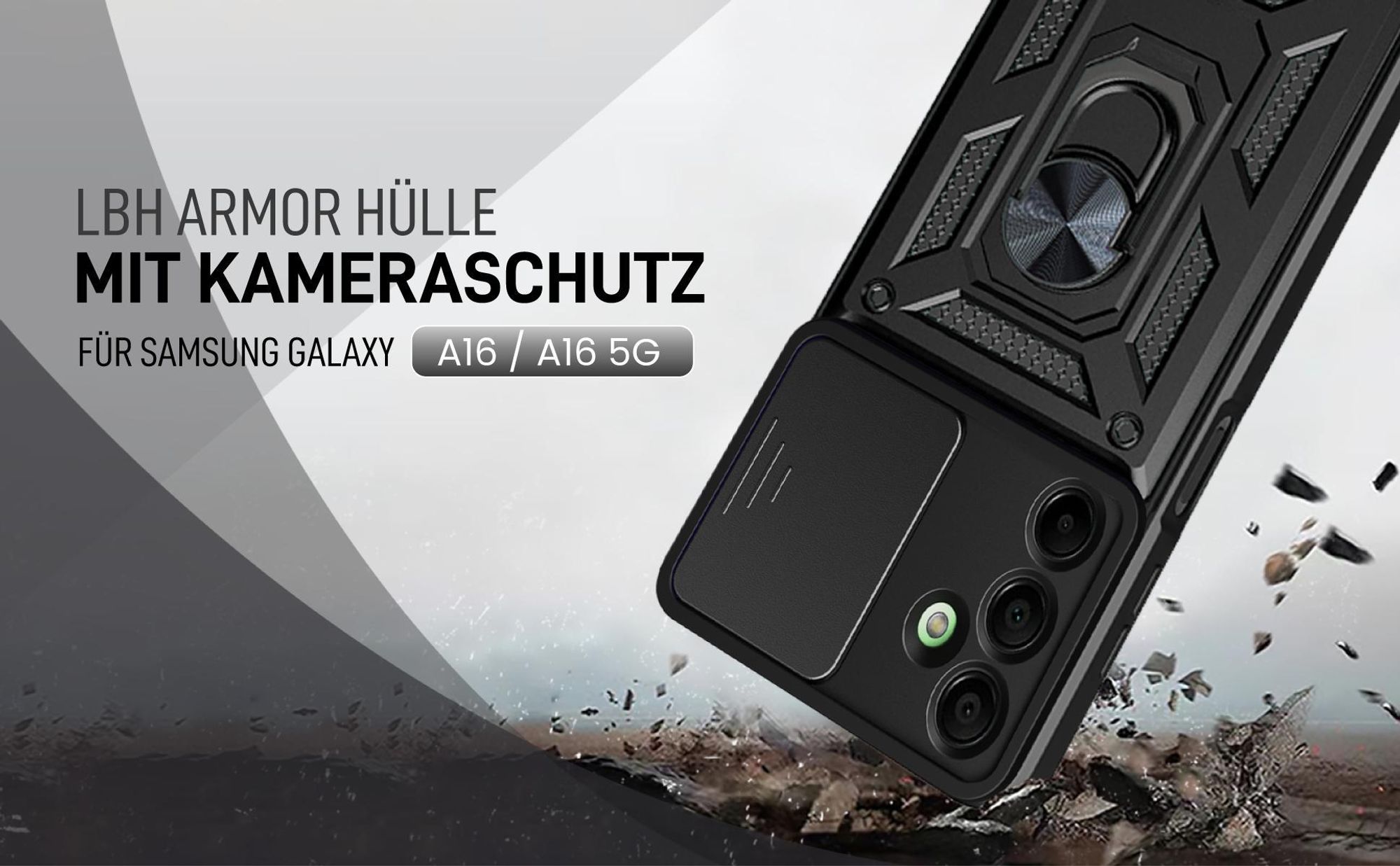 Schwarze Outdoorhülle mit Kameraschutz für Samsung Galaxy A16 / A16 5G