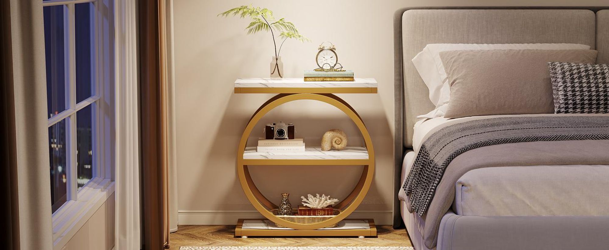 Beistelltisch mit Ablagefächern, 3-stöckiger Beistelltisch im Industrial-Stil aus Holz mit schwarzem Metallgestell für Wohnzimmer, Couchtisch