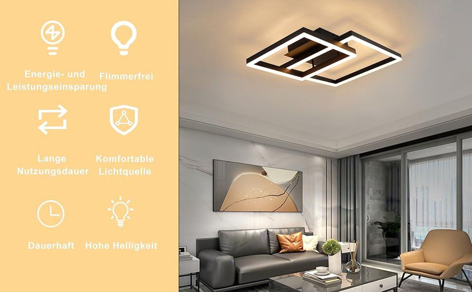 ZMH lampa sufitowa LED do salonu - ściemnialna czarna lampa do salonu nowoczesny design z pilotem wykonana z metalu oświetlenie sufitowe do kuchni