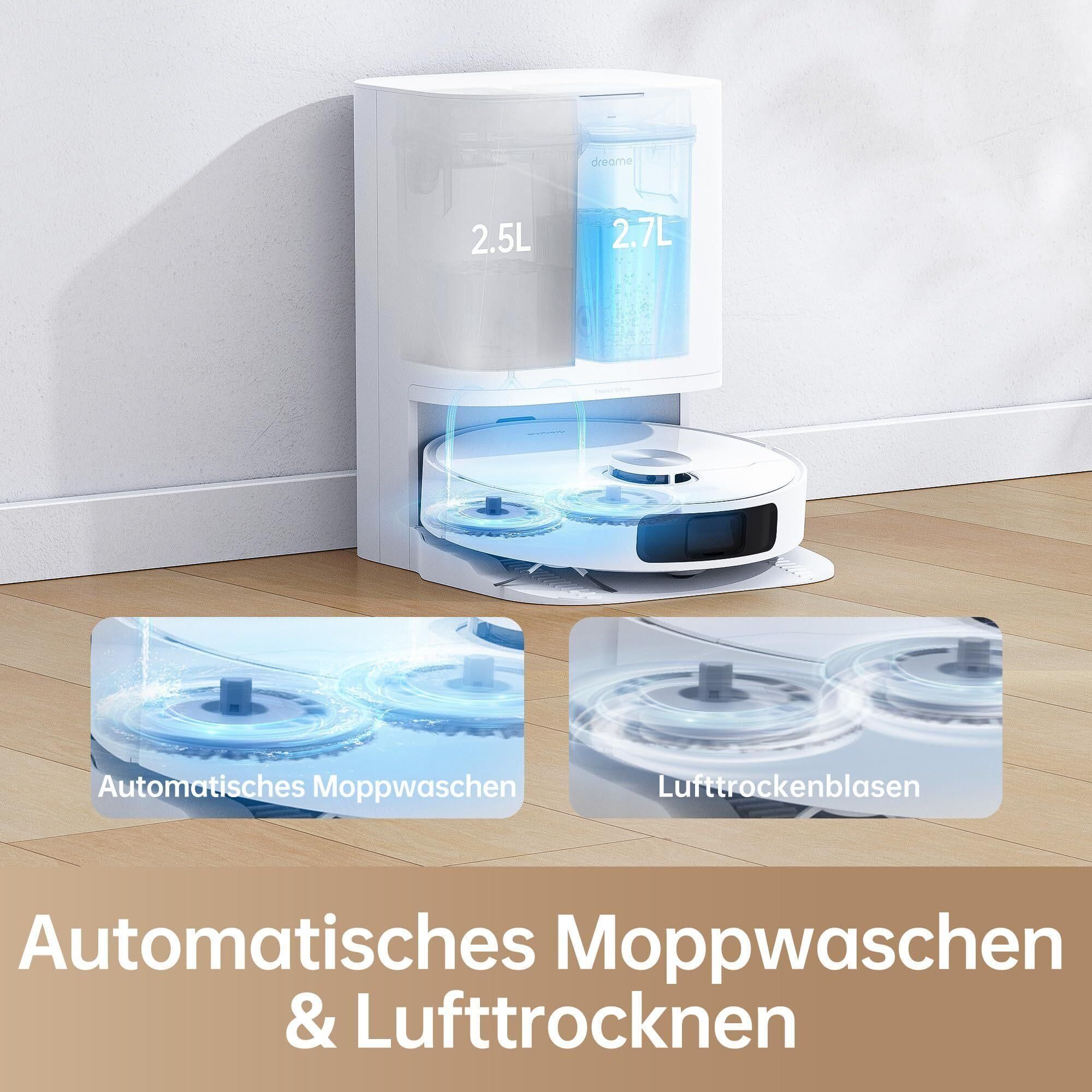 Dreame L10 Prime staubsauger roboter mit wischfunktion,selbstreinigendem Wischmopp,LDS-Navigation,4000 Pa Saugleistung, selbstreinigend, Weiß