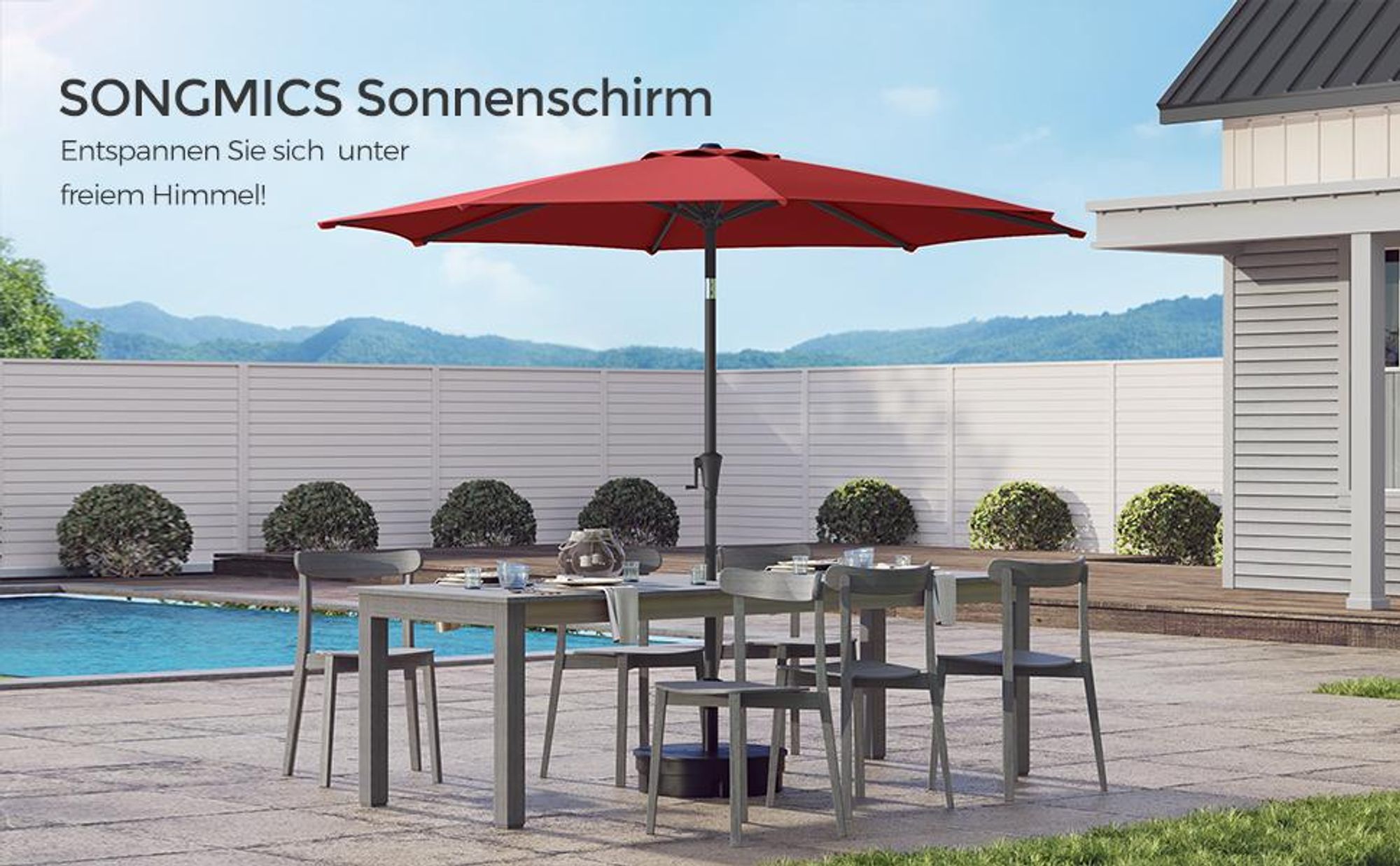 SONGMICS Sonnenschirm Ø300 cm UPF 50+ beidseitig um 30° knickbar