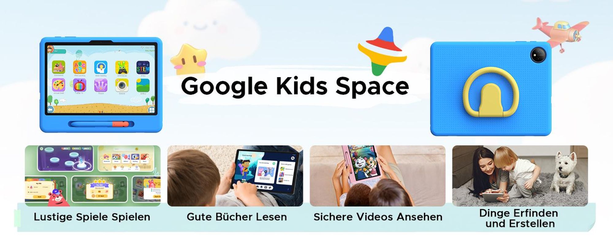 POCKAM P10 Kids 10.1" Tablet, Gemini AI, Android 16, 32(6+26)GB RAM+64GB ROM/TF 2TB, 7000mAh, WiFi Tablet für Kind mit Kindgerechte Hülle und Stift