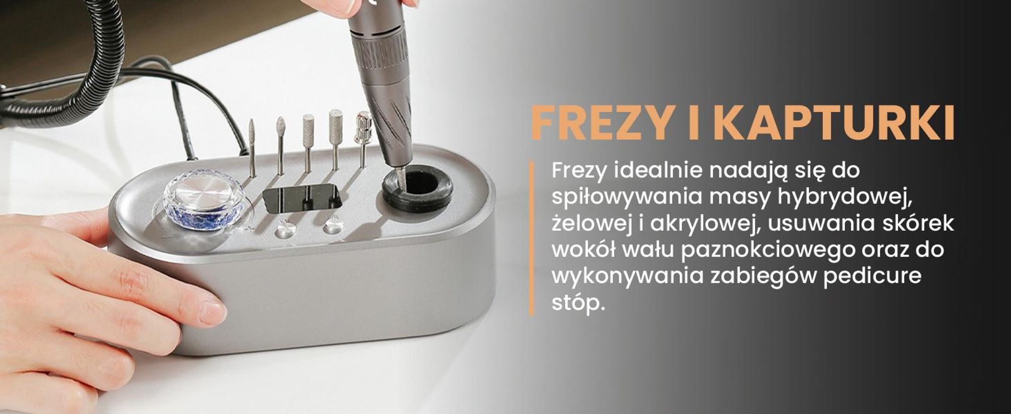 Mocna frezarka do paznokci z zestawem bitów oraz funkcją Twist Lock