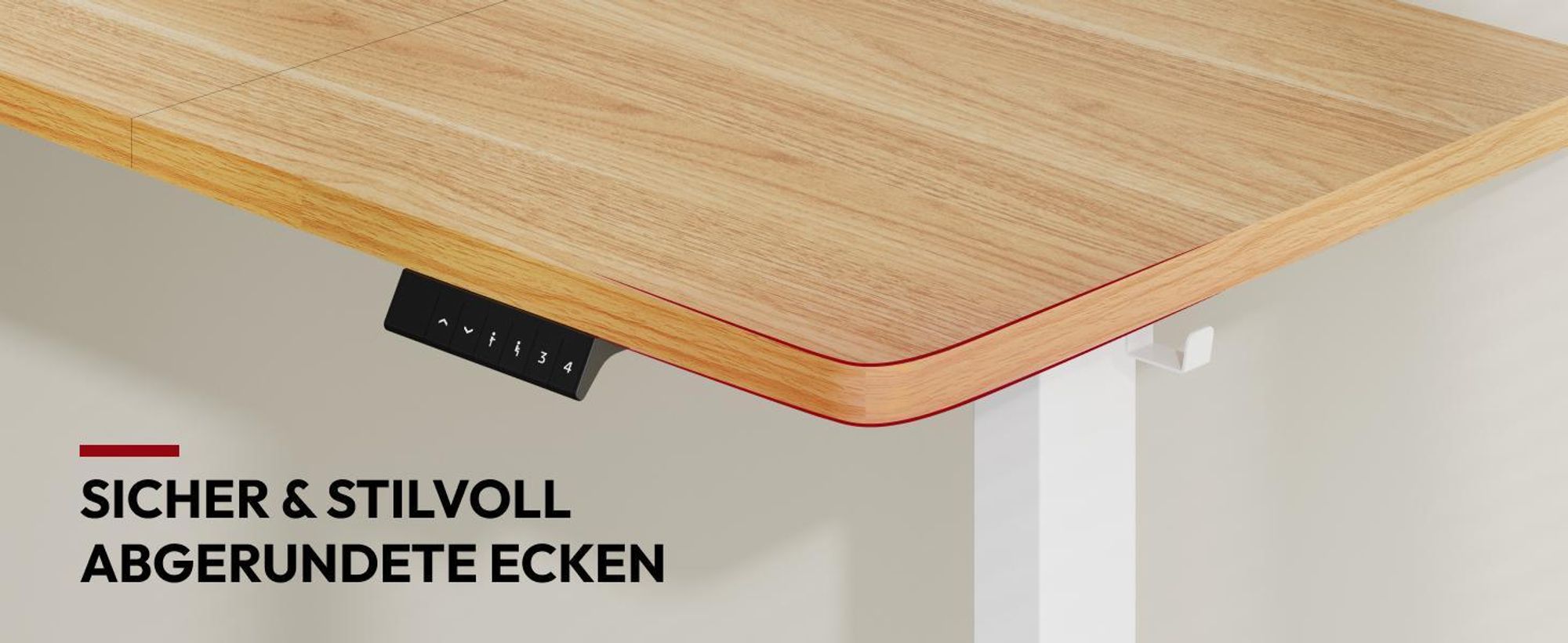 SANODESK Höhenverstellbarer Schreibtisch 180x80cm elektrisch 4 Memory-Funktion, Antikollisionsschutz, 70kg Tragkraft, mit Haken und Ablagebox (Ahorn)