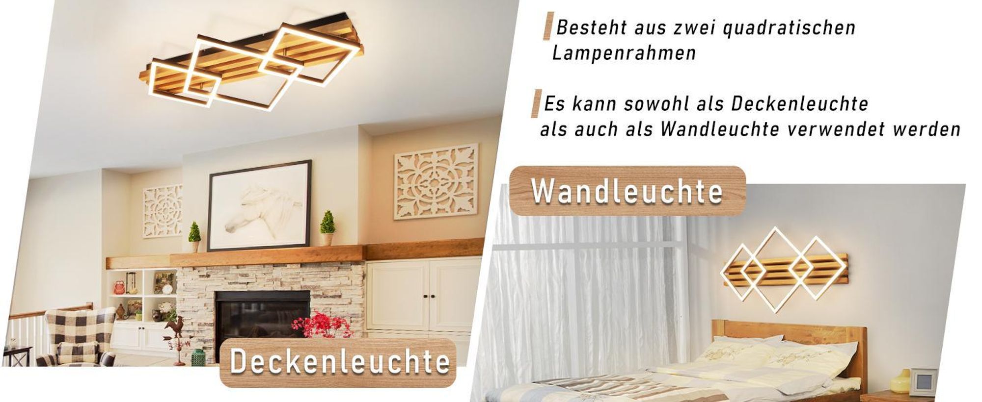 ZMH LED Deckenleuchten Deckenleuchte mit fernbedienung Memory Funktion Holz 70cm Wohnzimmer Schlafzimmer 46W Deckenlampe Schwarz eckig