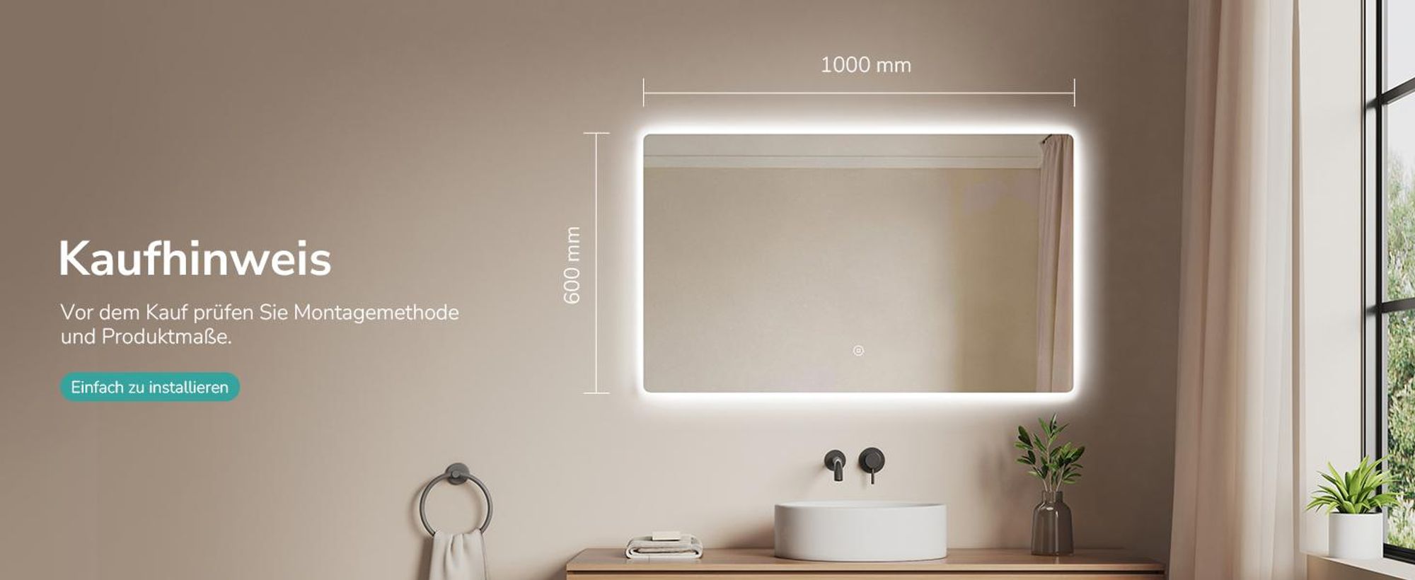 EMKE Badspiegel LED Badezimmerspiegel Wandspiegel mit Beleuchtung 100x60cm 3 Lichtfarbe Dimmbar Lichtspiegel Touchschalter Speicherfunktion Schminkspiegel
