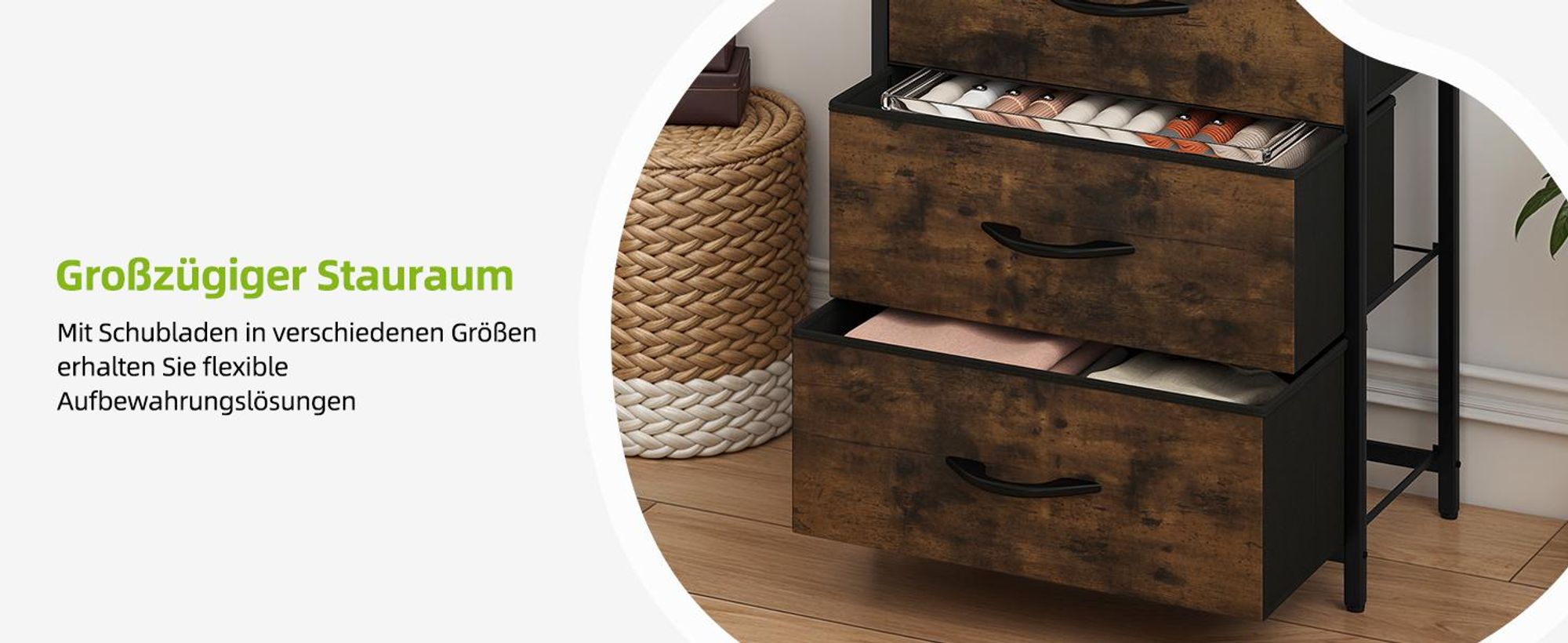 YITAHOME Schubladenschrank, Kommode mit 5 Stoffschubladen, Aufbewahrungsschrank, 58x29x100cm, Braun