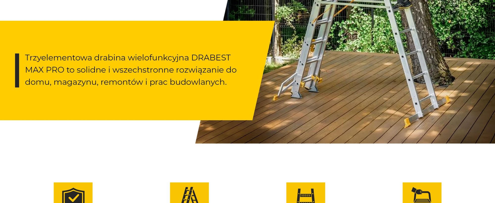 Drabest | Drabina aluminiowa wielofunkcyjna, 3x11, składana 3-segmentowa, wysokość robocza 8,34 m, udźwig 150 kg, EN 131