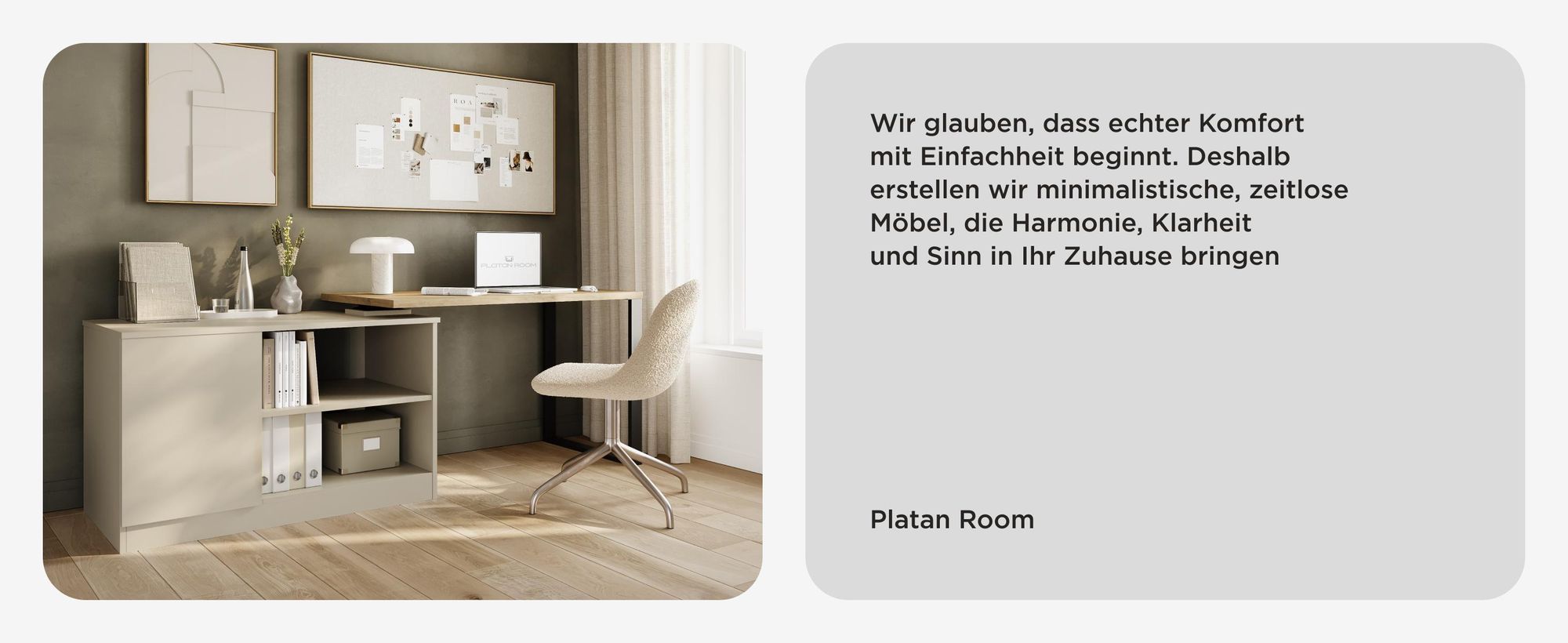 Minimalistisches Homeoffice mit stilvollen, zeitlosen Möbeln von Platan Room.