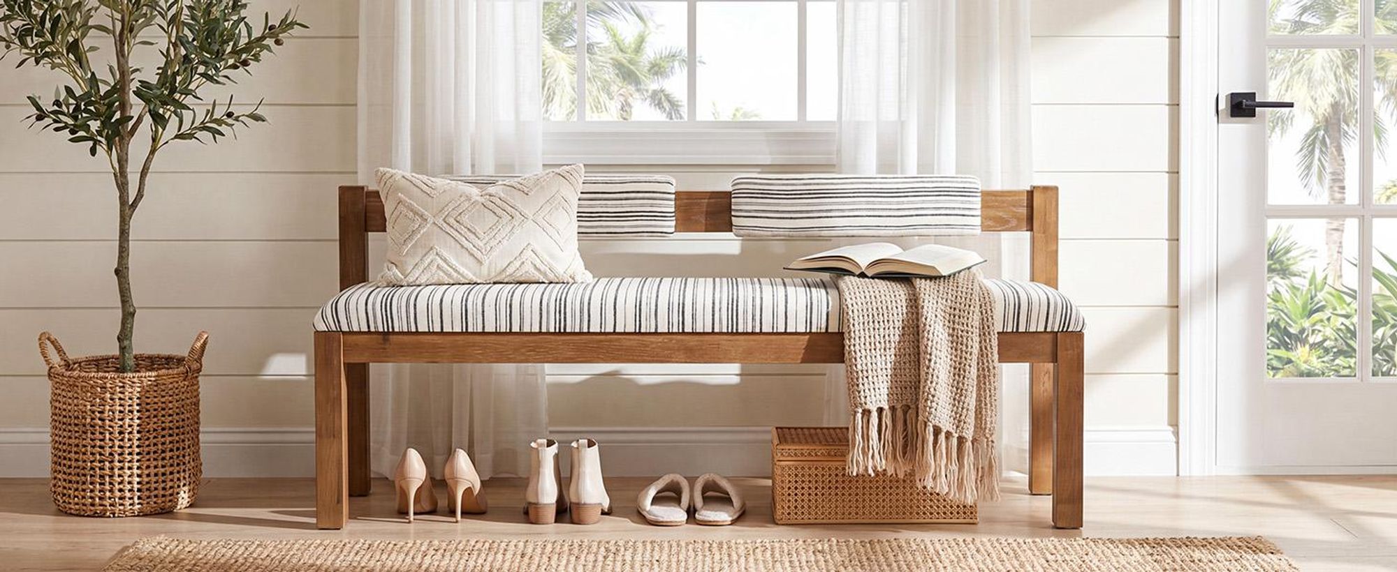 Eingangsbank, 140 cm gepolsterte Sitzbänke mit Rückenlehne, Schuhbank mit dickem Chenille-Kissen und Massivholzrahmen, Bettbank für Schlafzimmer