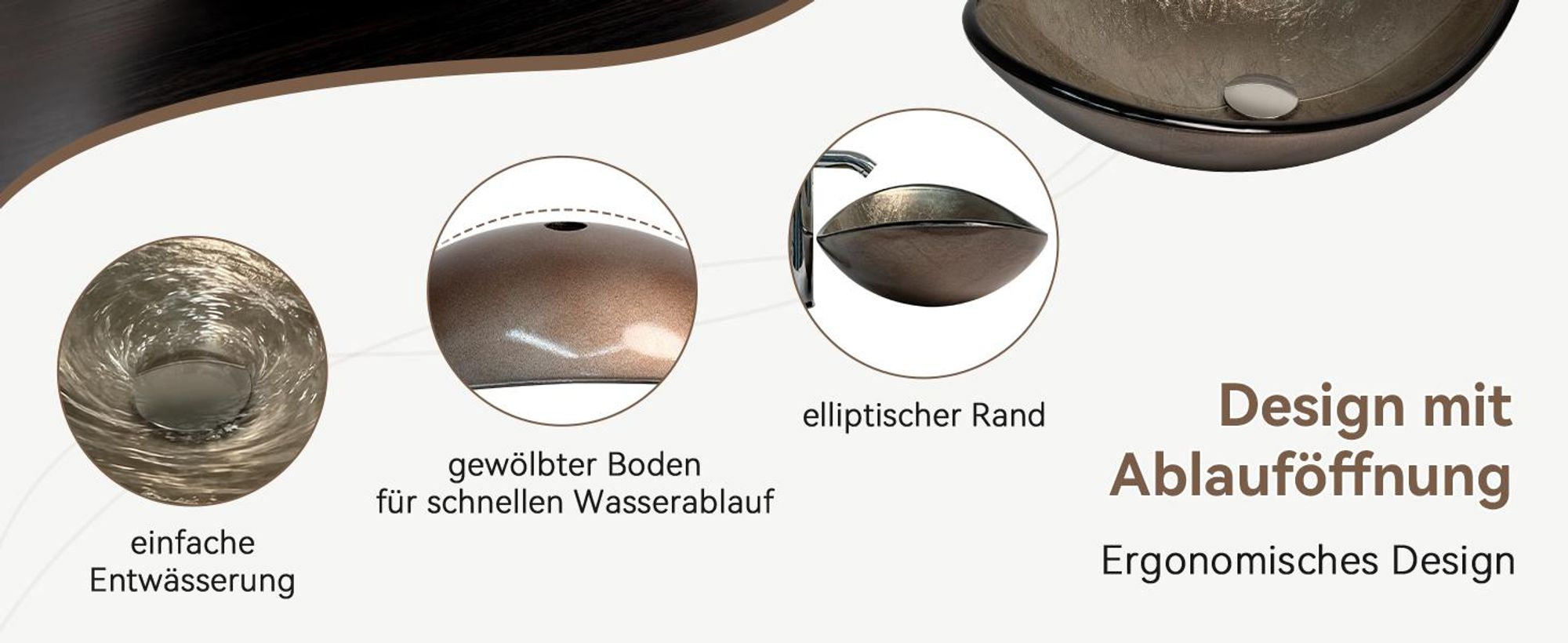 Puluomis Waschbecken Glas Aufsatzwaschbecken Waschschale Oval mit Wasserhahn Ablaufgarnitur Champagner