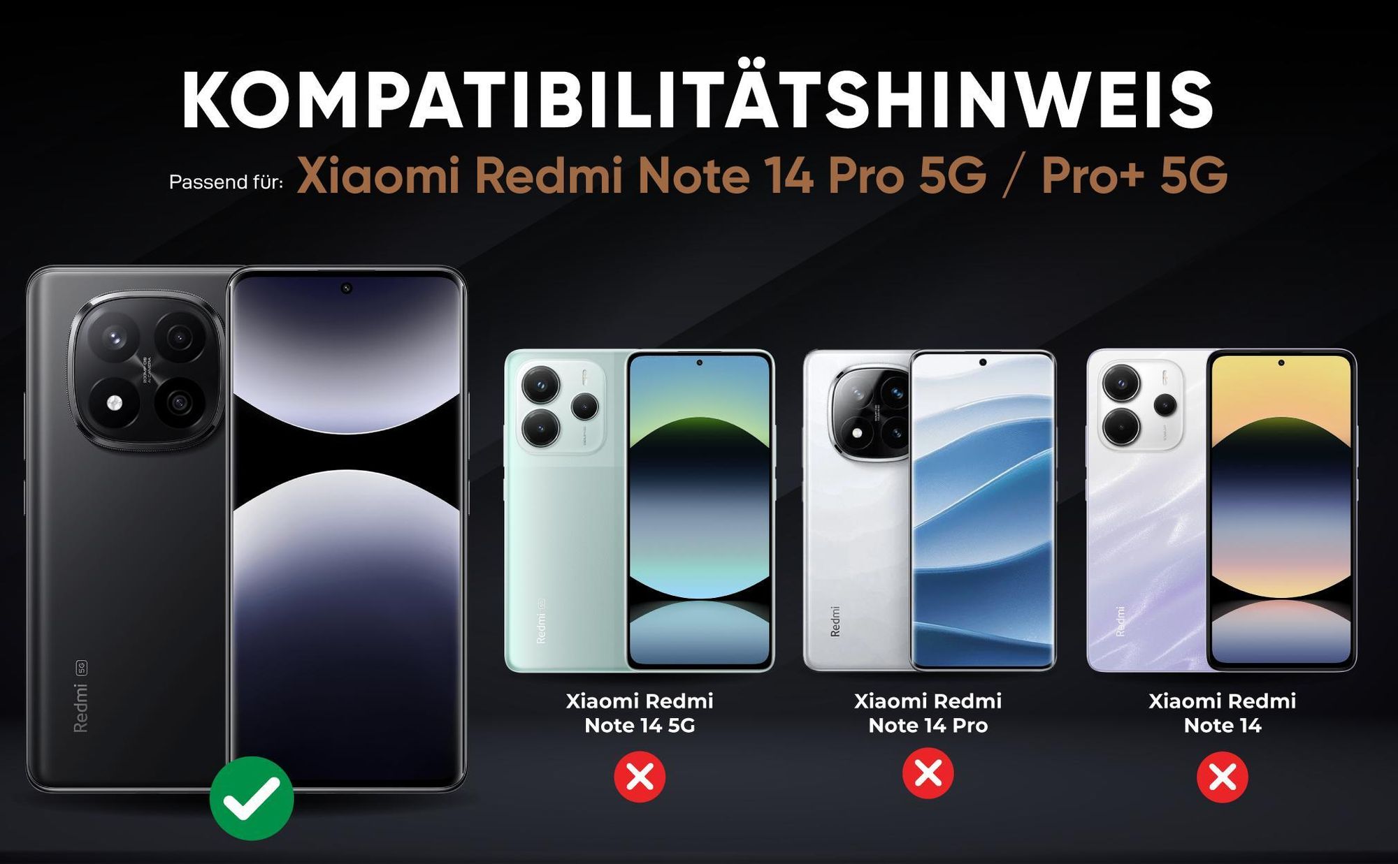 Kompatibilitätshinweise Hülle für Xiaomi Redmi Note 14 Pro 5G/Pro+ 5G