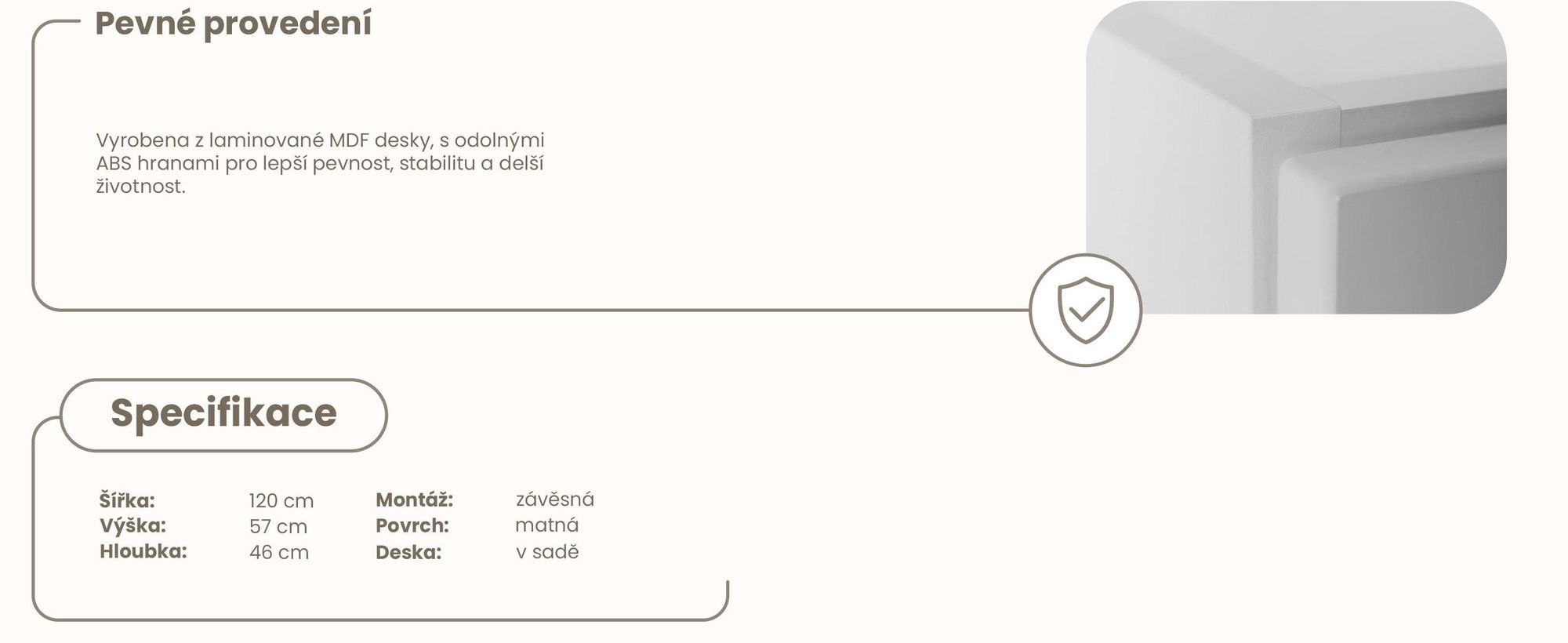 RODAN | Skříňka pod Umyvadlo - Bílá a Černá - 120 cm - S Deskou Stolu - 4 Zásuvky - Závěsné - MDF čela - MODERN