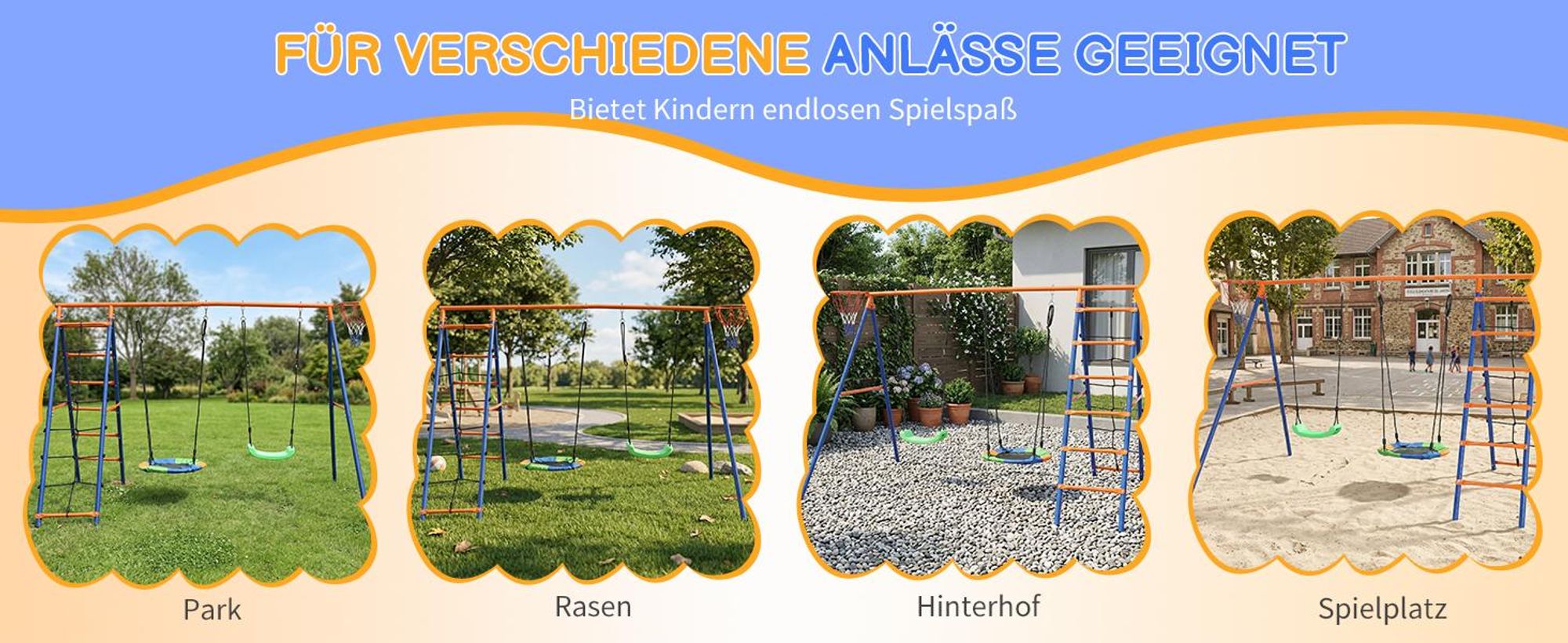 FCH schaukelgestell Gartenschaukel 5-in-1 Schaukelset mit Kletterleiter & Basketballkorb, 200kg belastbar, wetterfest für Garten,240x170x180cm