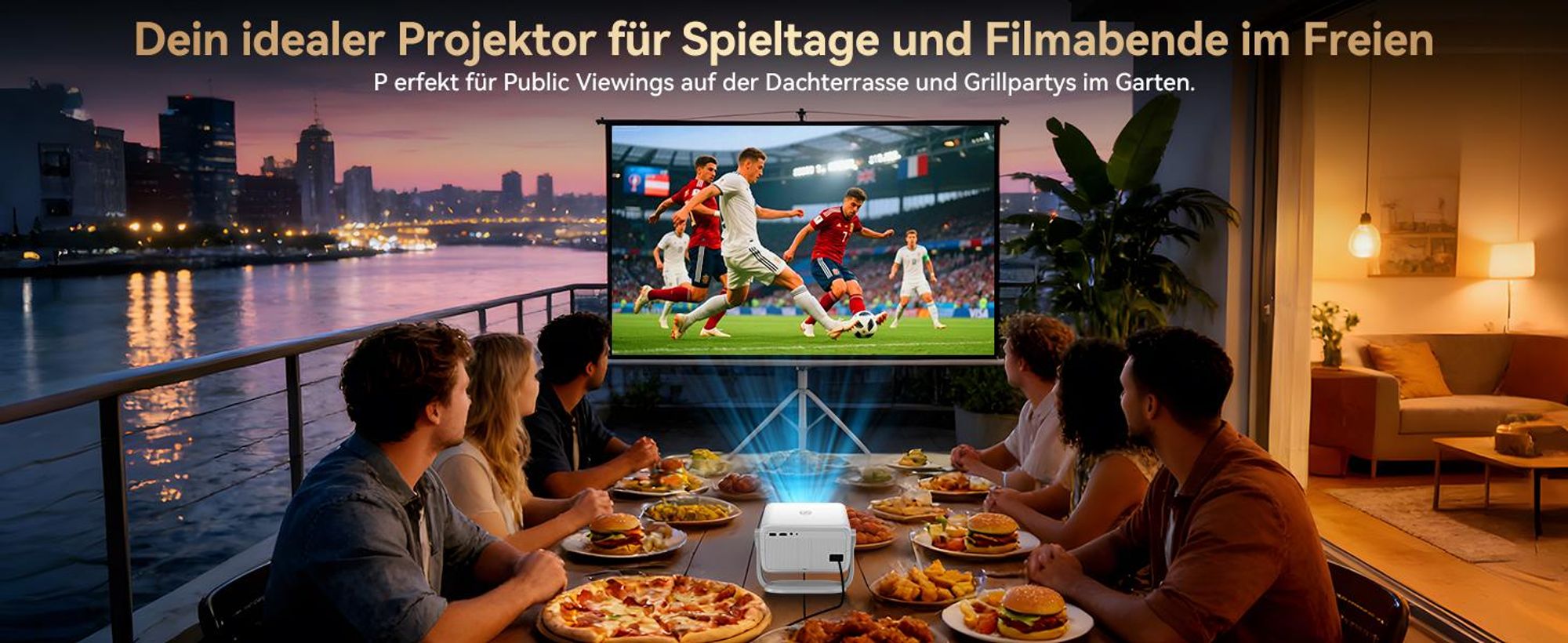 Blackview Huidun PT10 Beamer, 25000 Lumen, 1080P Native, 4K, Google TV, 360° Deckenprojektion, KI Autofokus, WiFi 6, 10W HiFi, Tragbares Heimkino