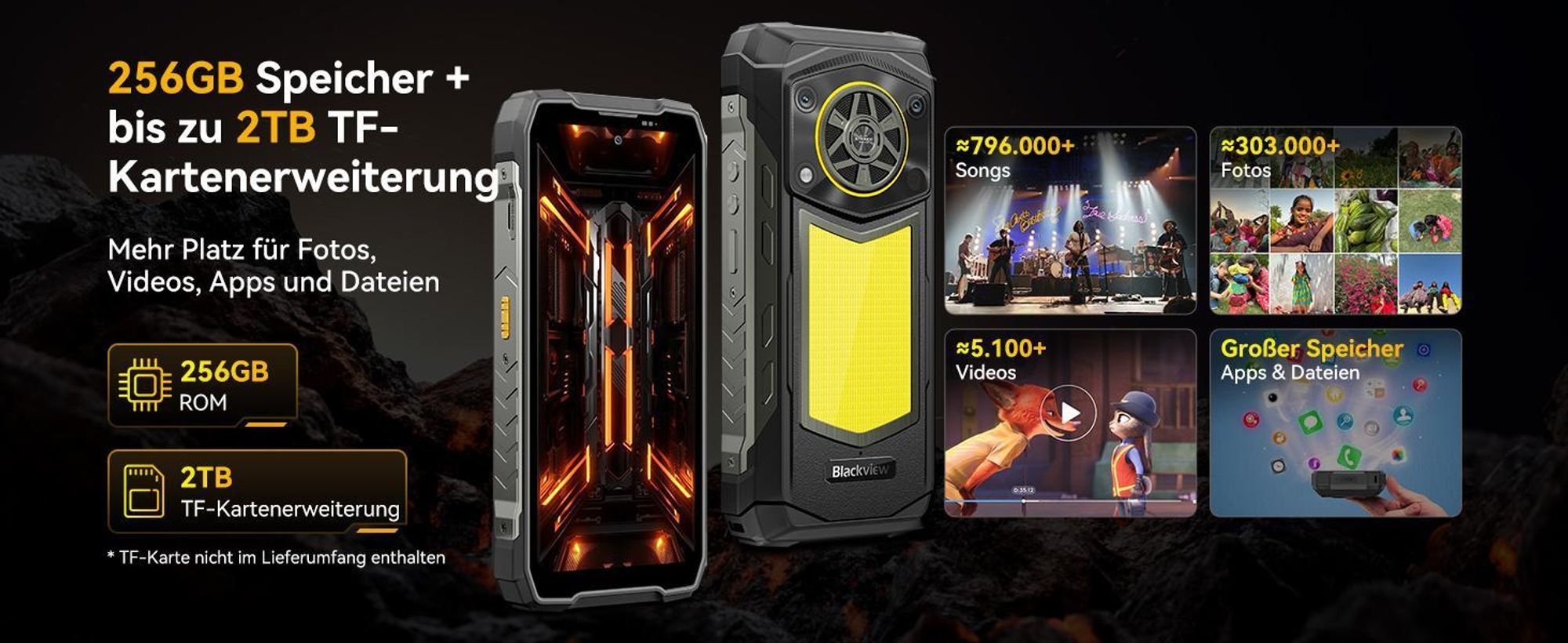 Blackview ROCK 5 Outdoor handy incl 45W Ladegerät, 48+256GB, Android 16, 20000mAh, 33W, 120Hz, 2.4K, NFC, 108MP+50MP+20MP, 348LM, IP69K&IP68