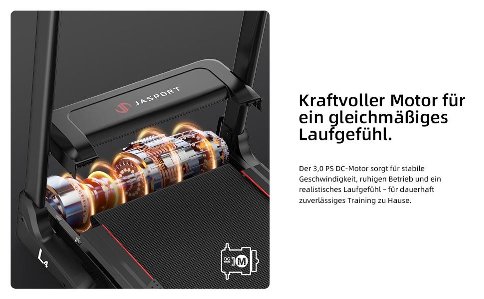 JASPORT L4 Laufband klappbar – 3.0 PS DC-Motor, bis 14 km/h, 3-Stufen Steigung, 1100×430 mm Lauffläche, LED, Bluetooth, App, 100 kg Belastbarkeit