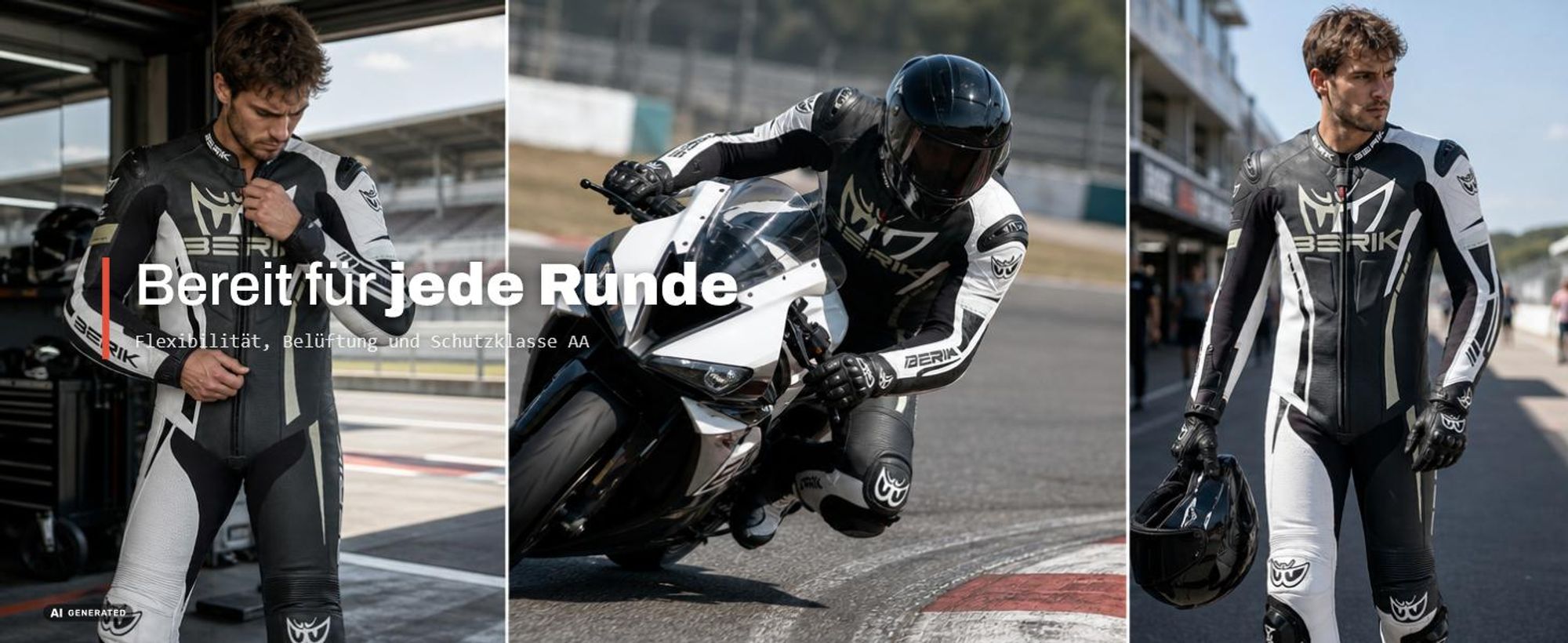 Berik Oshiqo 1-Teiler Motorrad Lederkombi, schwarz/weiß, 56