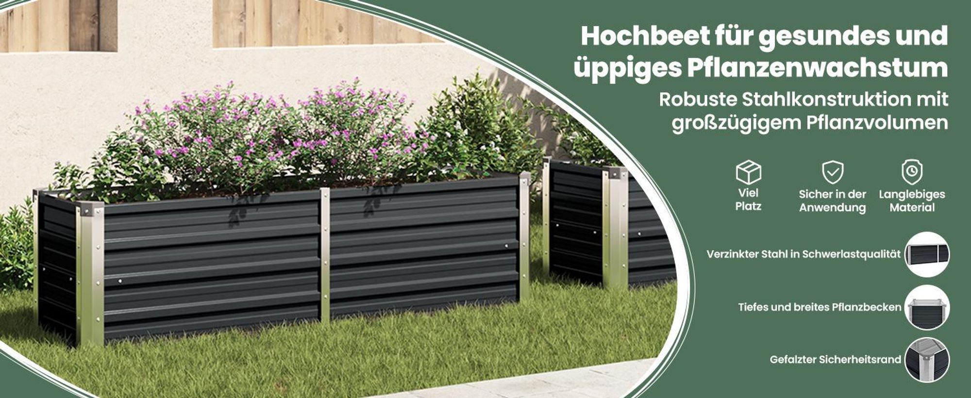 vidaXL Garten-Hochbeet Anthrazit 160 x 40 x 45 cm Verzinkter Stahl
