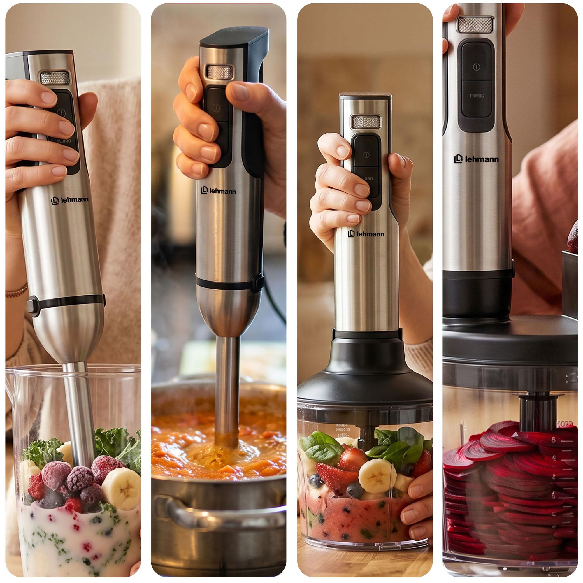 Blender ręczny LEHMANN SELECTO DELUXE mikser, rozdrabniacz, siekacz z zestawem tarek, 2000W, duży zestaw