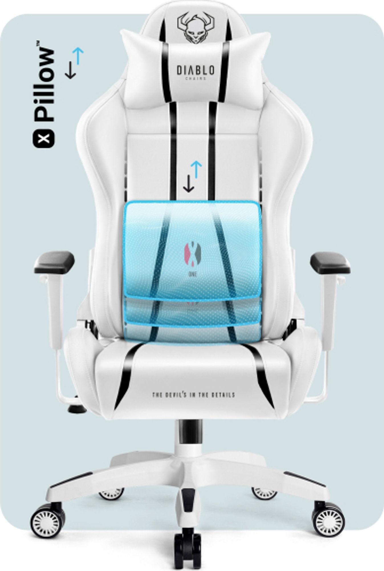 Diablo X-One 2.0 Gaming Stuhl Bürostuhl Schreibtischstuhl Verstellbare Armlehnen Ergonomisches Design Nacken/-Lendenkissen, Farbe: Weiß, Größe King