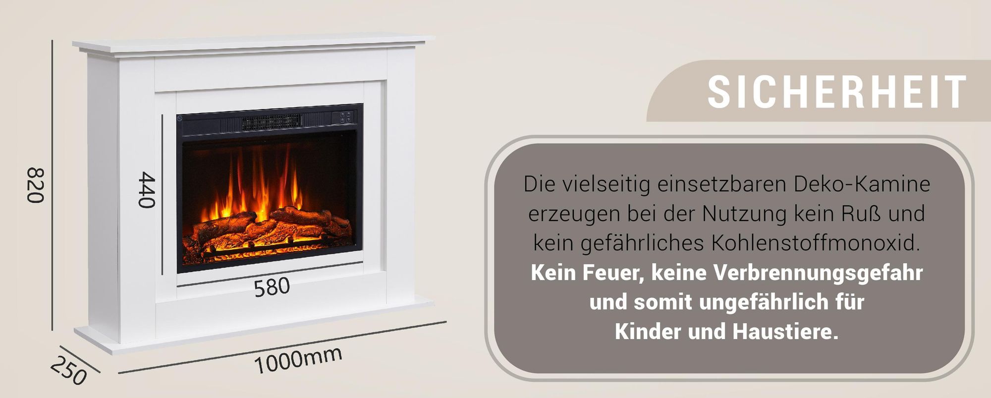 Elektrokamin Standkamin BALDERIA Finn – Heizung bis 2000 W, weiss
