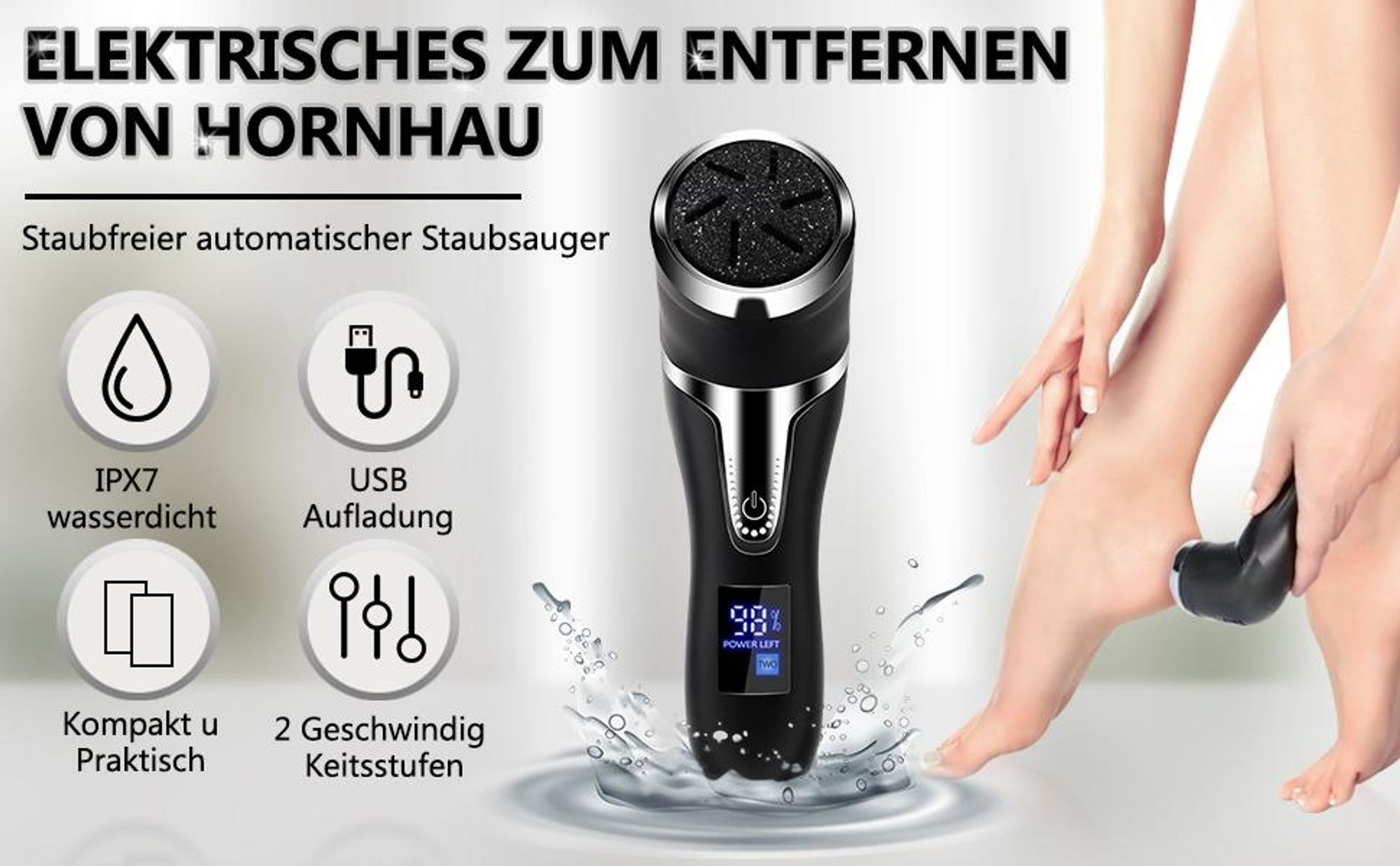 Hornhautentferner Elektrisch, Elektrischer Fußschleifer, Pediküre Set, Fußpflege, Hornhautraspel, Hornhauthobel, mit 6 Ersatz Schleifkopf